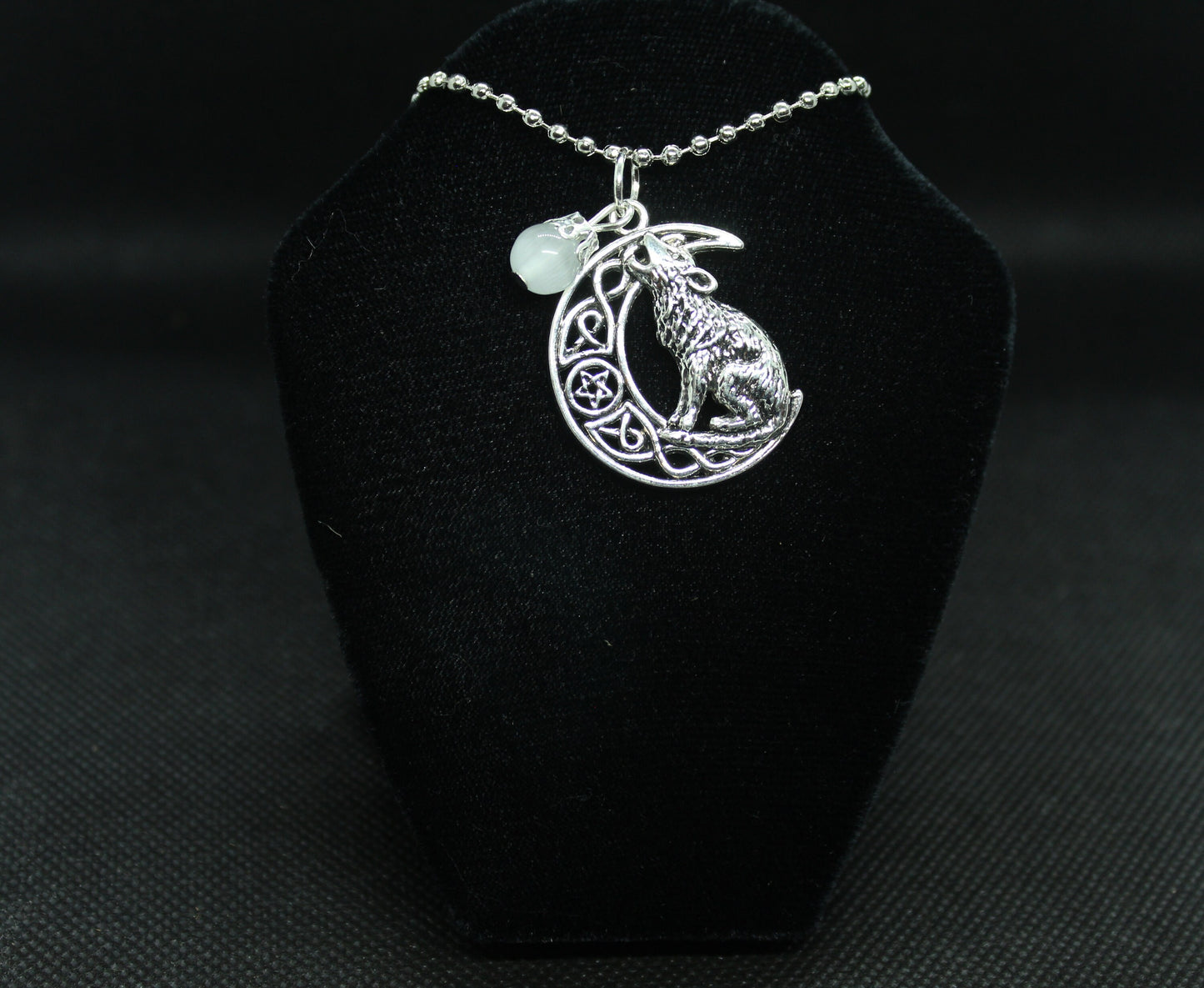White Moon Howling Wolf Necklace Crystal Witch Witchy Jewelry Witchcraft Wicca Wiccan Pagan Metaphysical