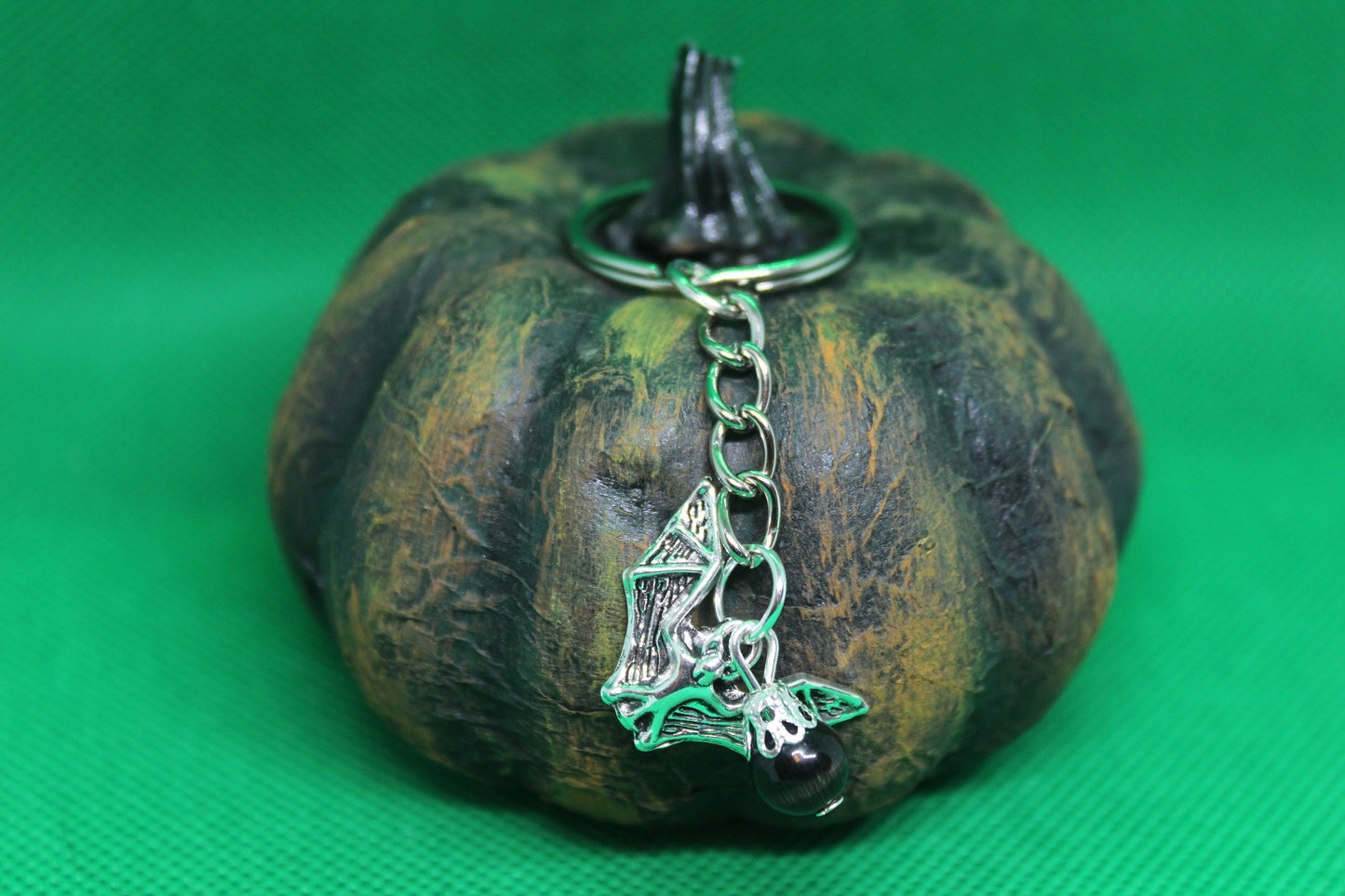 Bat Cat's Eye Keychain Charm Zipper Pull Crystal Witch Witchy Jewelry Witchcraft Metaphysical