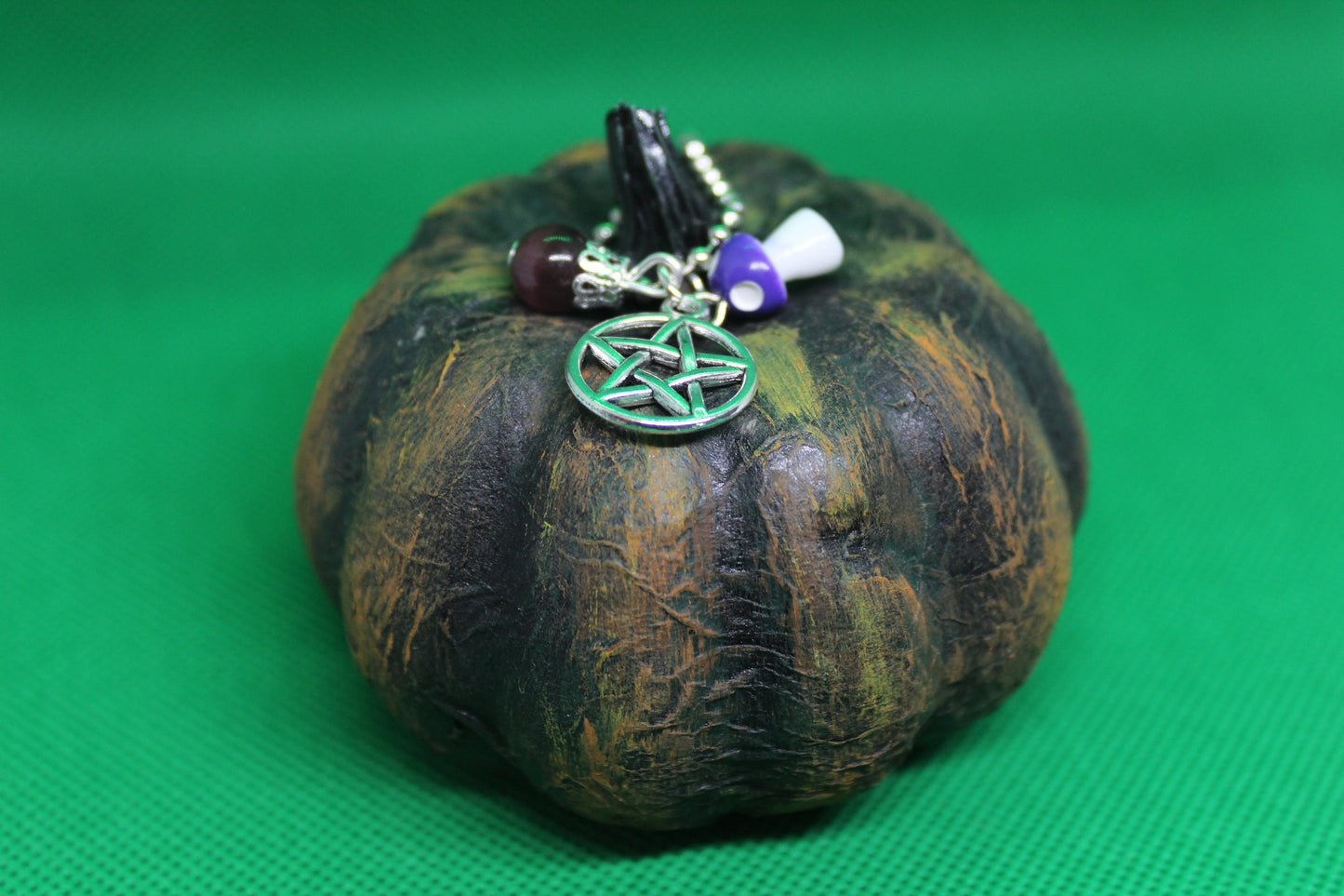 Purple Mushroom Pentacle Keychain Charm Zipper Pull Crystal Witch Witchy Jewelry Witchcraft Metaphysical