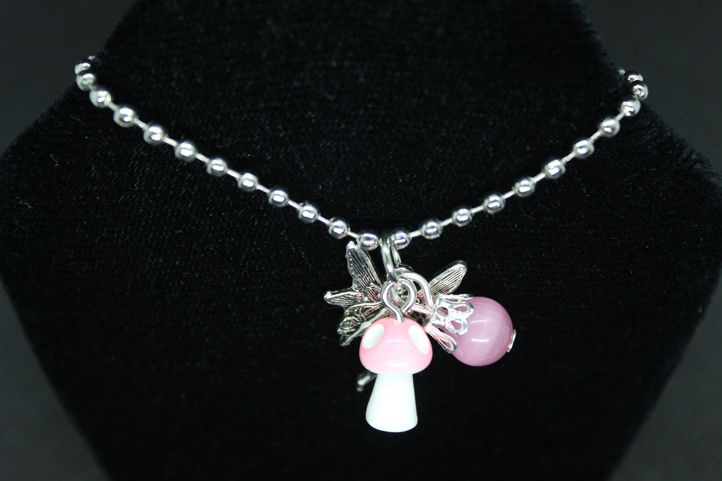 Pink Fairy Mushroom Necklace Crystal Witch Witchy Jewelry Witchcraft Wicca Wiccan Pagan Metaphysical