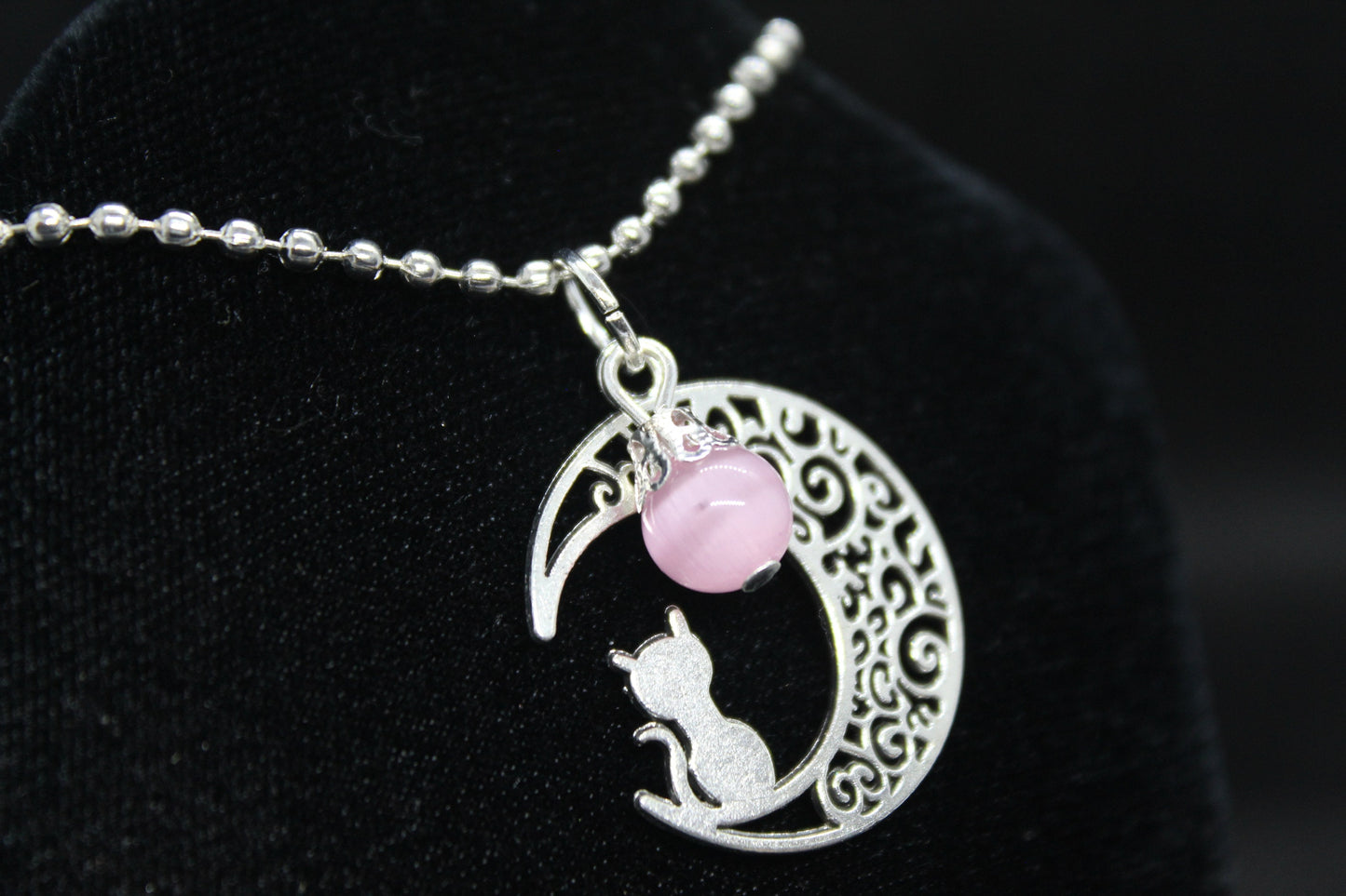 Pink Moon Cat Necklace Crystal Witch Witchy Jewelry Witchcraft Wicca Wiccan Pagan Metaphysical