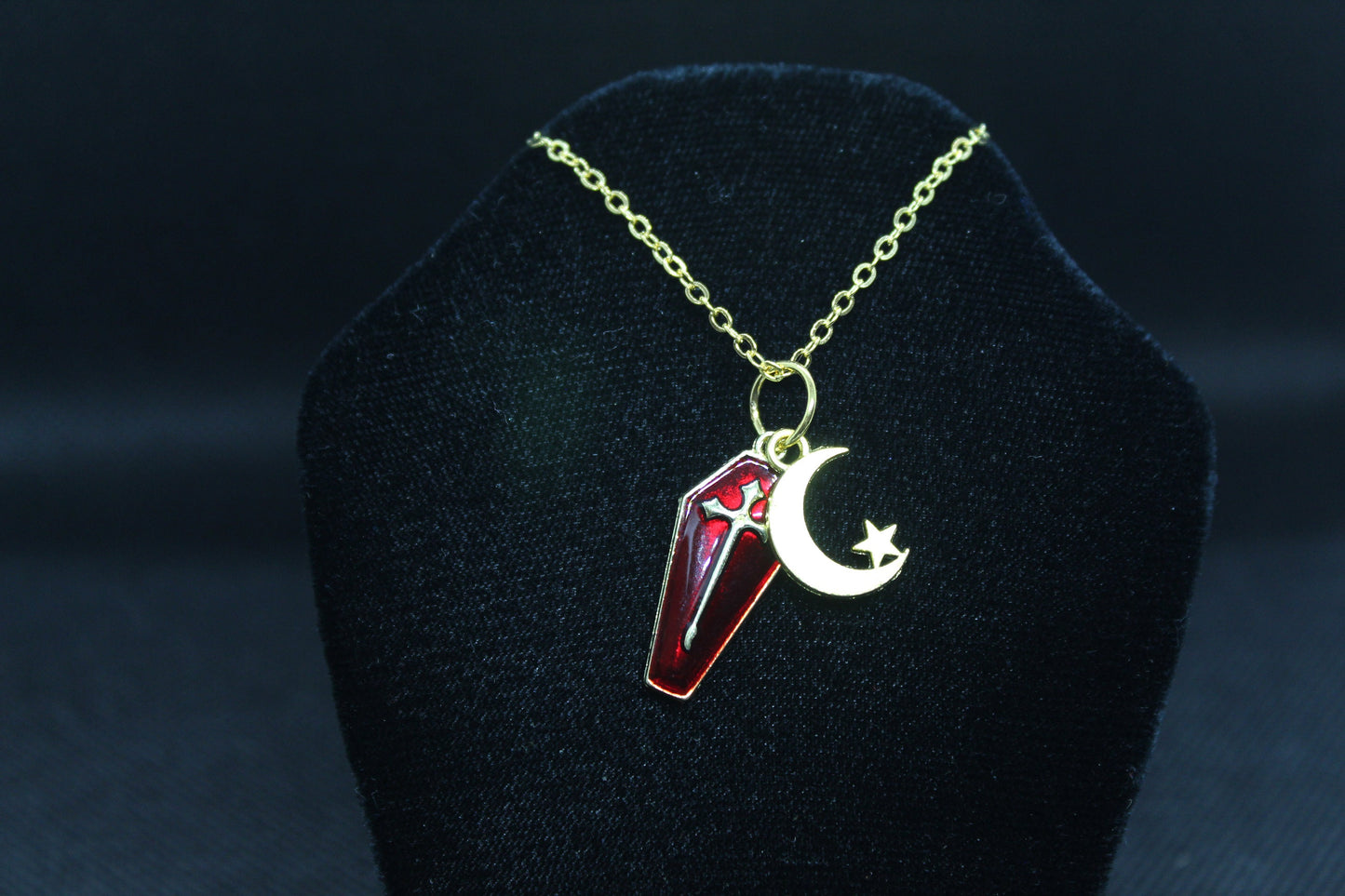 Red Coffin Moon Necklace Necklace Crystal Witch Witchy Jewelry Witchcraft Wicca Wiccan Pagan Metaphysical
