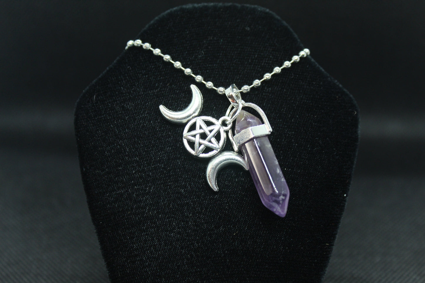 Amethyst Triple Moon Necklace Crystal Witch Witchy Jewelry Witchcraft Wicca Wiccan Pagan Metaphysical