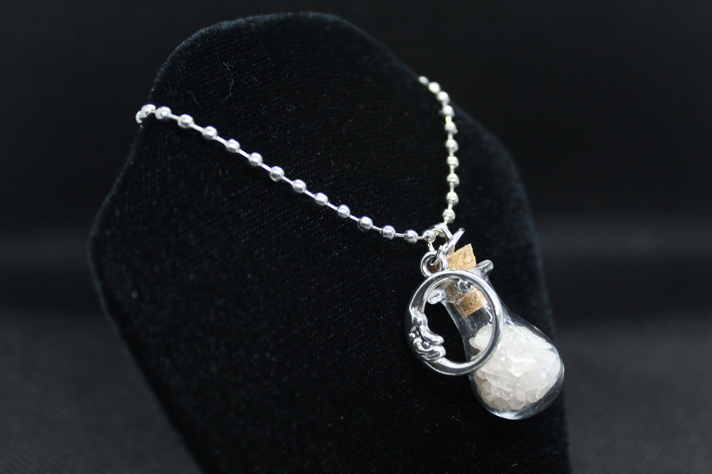 Rose Quartz Glass Potion Bottle Moon Necklace Crystal Witch Witchy Jewelry Witchcraft Wicca Wiccan Pagan Metaphysical