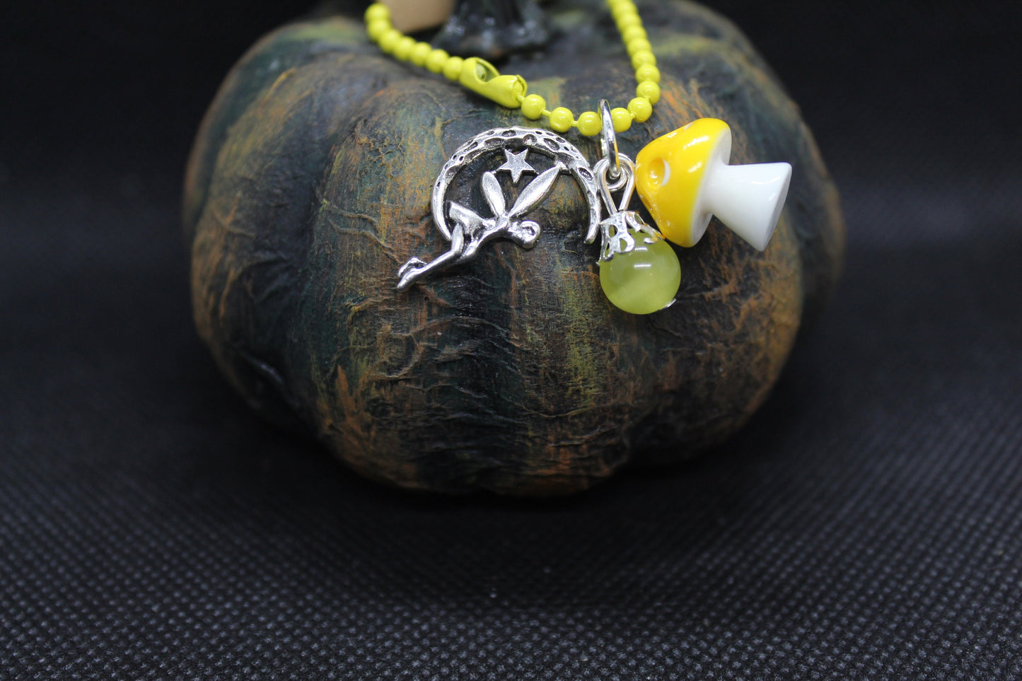 Yellow Fairy Mushroom Keychain Charm Zipper Pull Crystal Witch Witchy Jewelry Witchcraft Metaphysical
