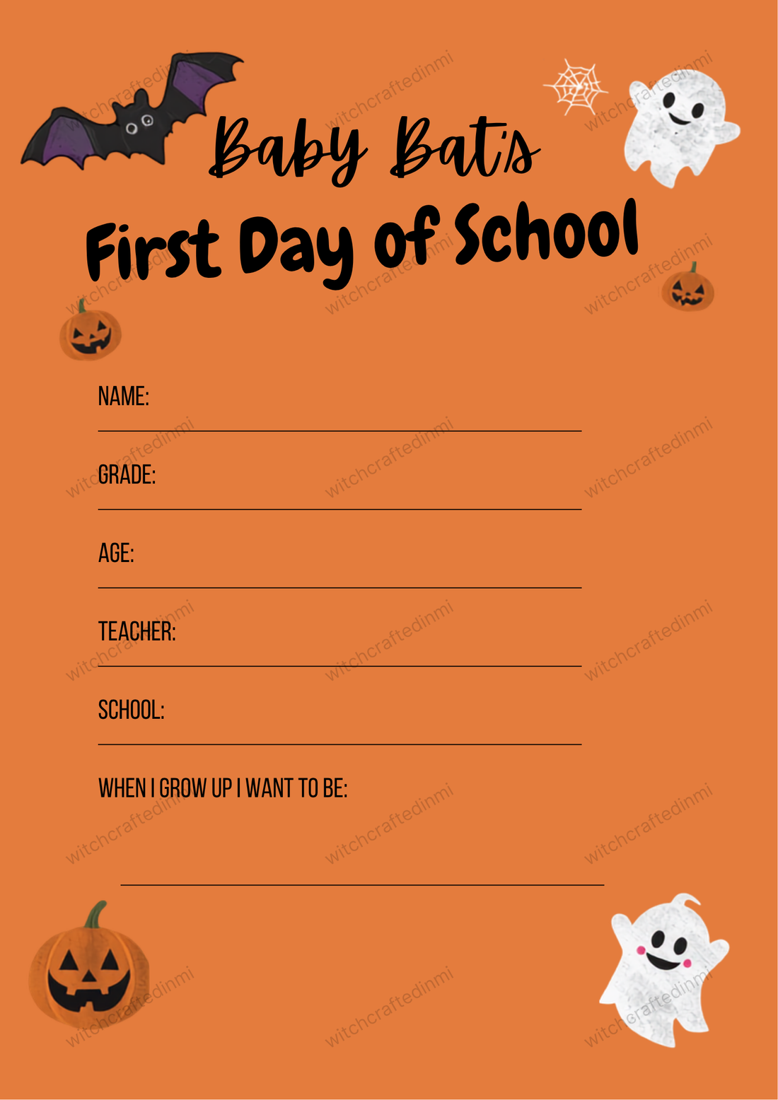FREE Downloadable Spooky First Day of School Template