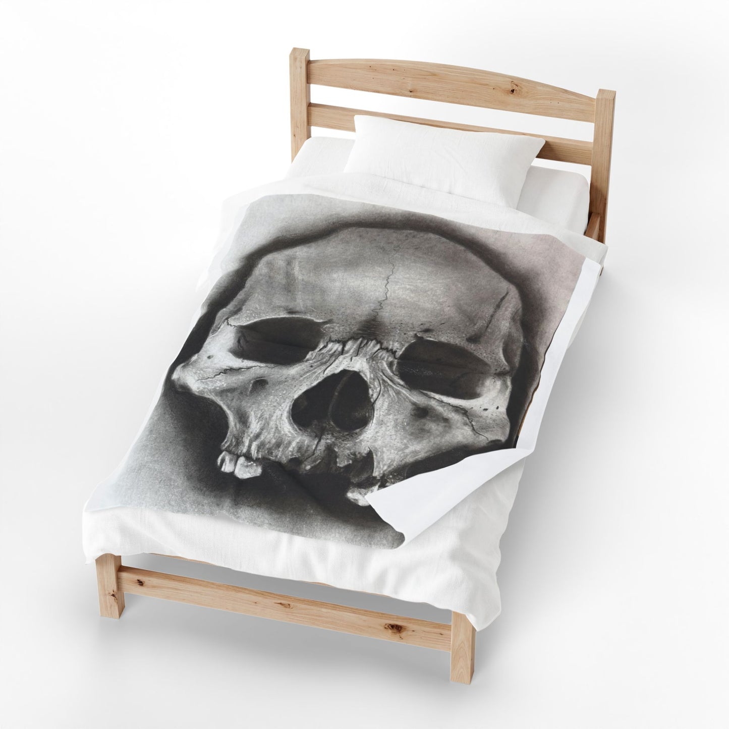 Skull Drawing Velveteen Plush Blanket | Anatomical Skull Artwork