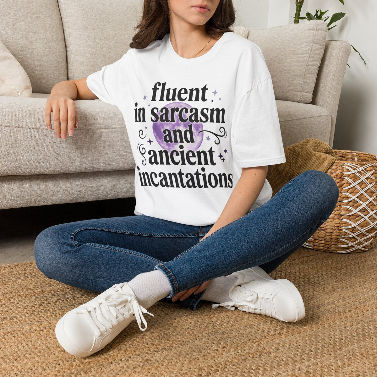 Fluent in Sarcasm and Ancient Incantations T-Shirt Sarcastic Witch Tee Goth Horror