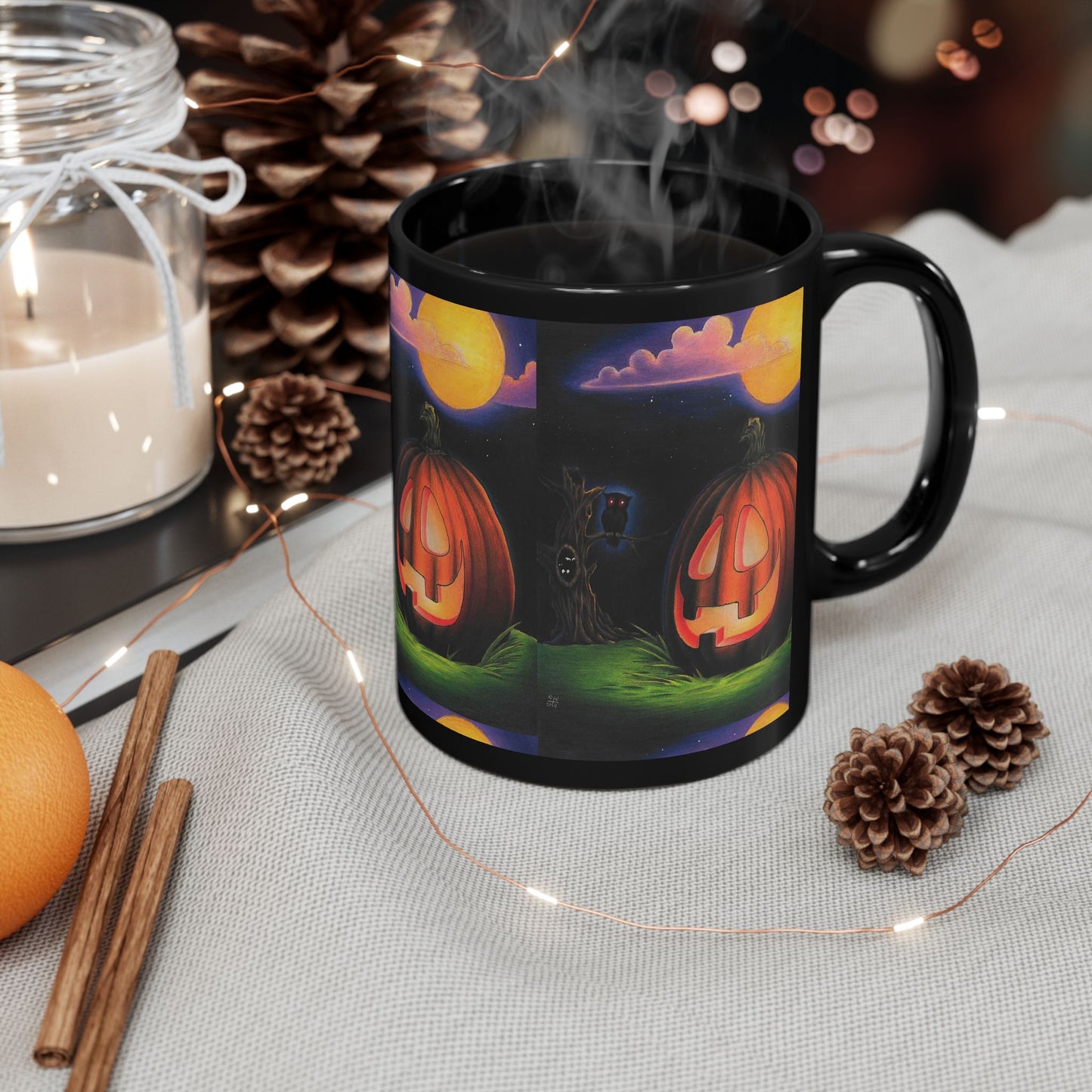 Original Art Jack-o'-Lantern Night Pumpkin Mug Halloween Black Coffee Mug