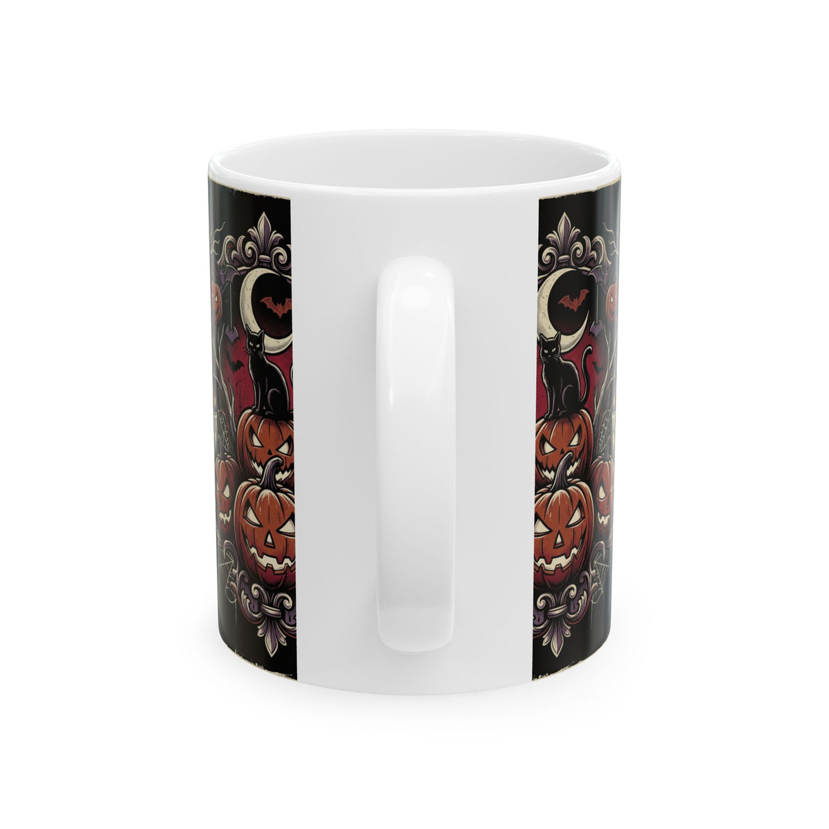 Jack-o'-Lanterns Halloween Pumpkin Mug Spooky Cat and Bats Ceramic Coffee Cup