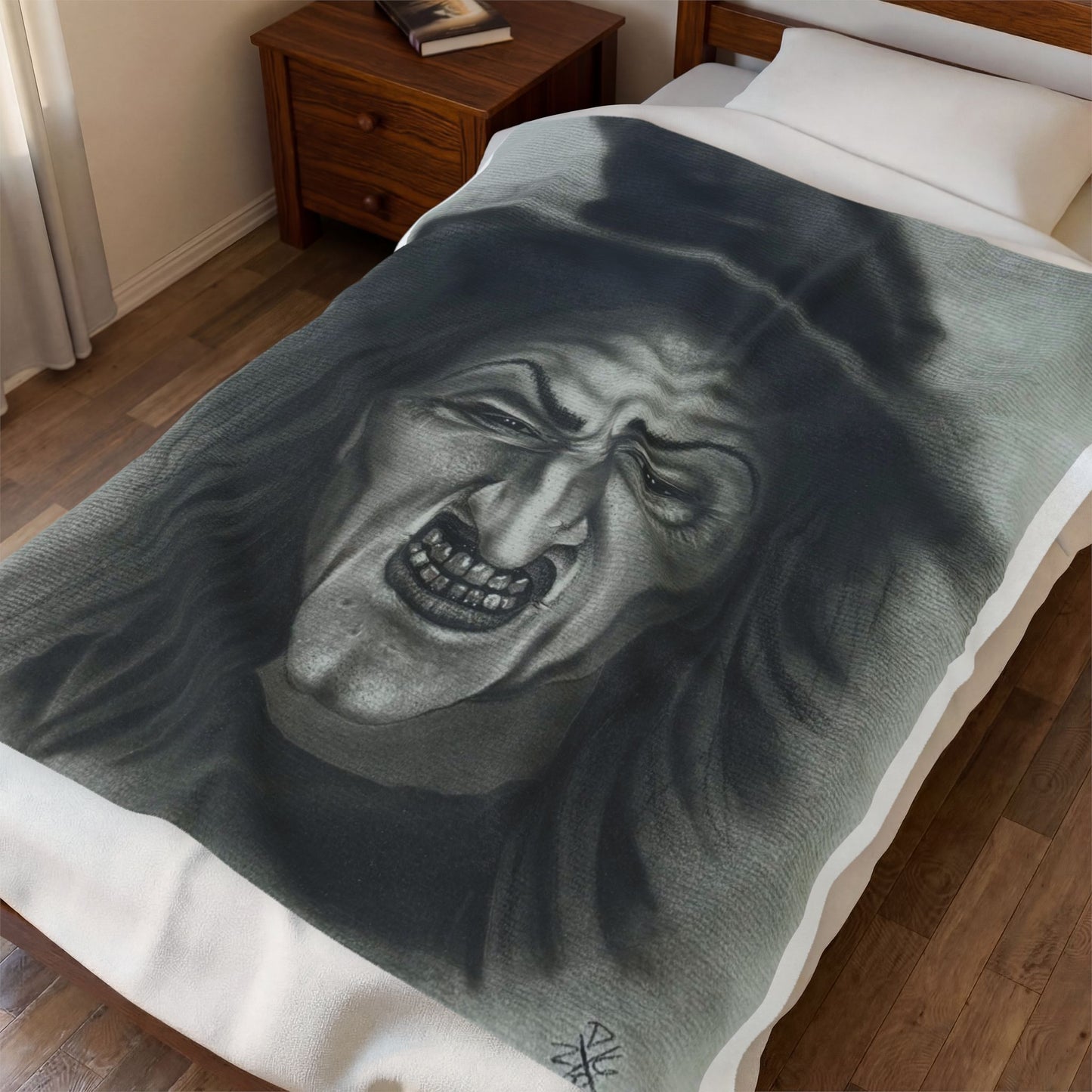 Original Art Wicked Witch Velveteen Plush Blanket – Spooky Halloween Decor Throw