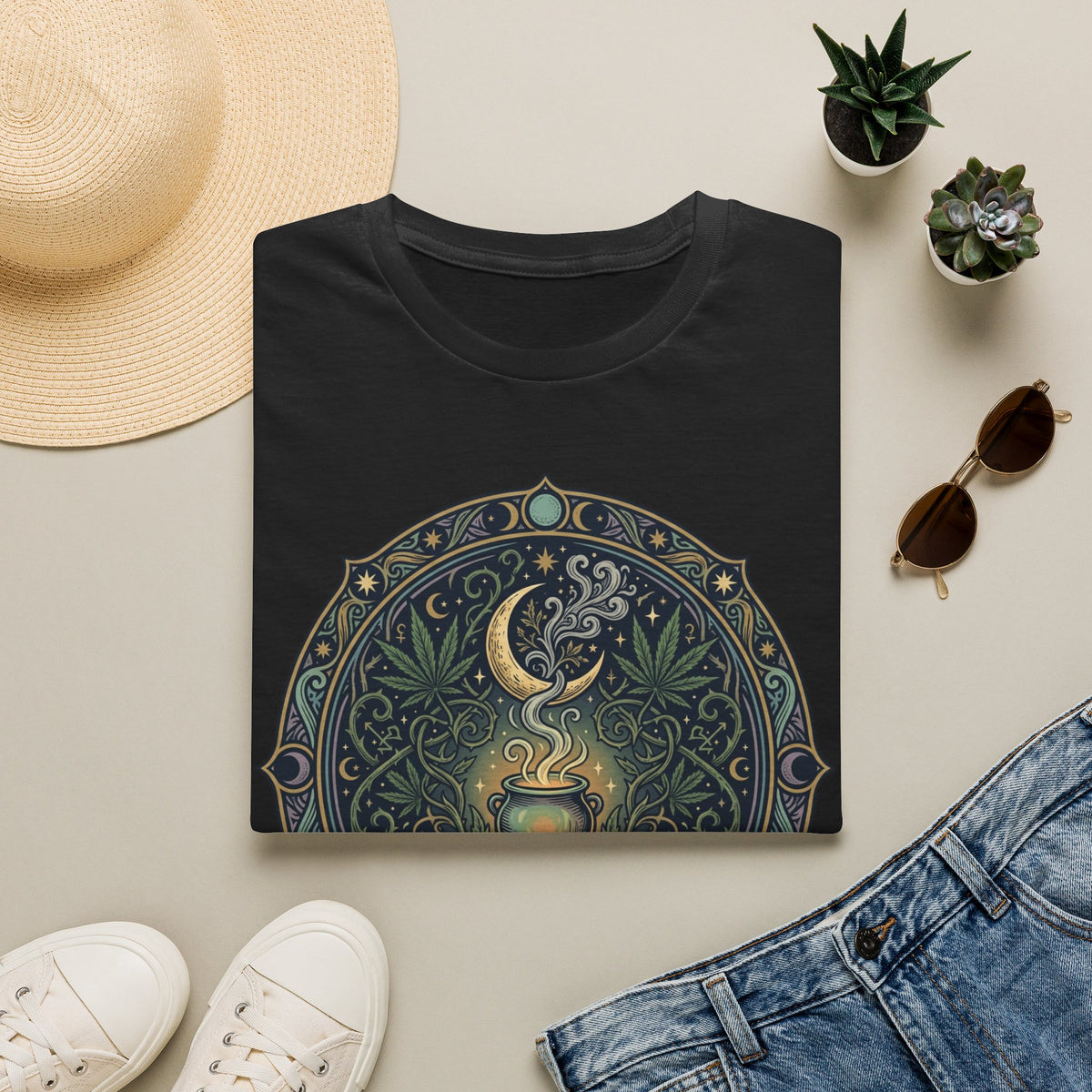 Weed and Witchcraft T-Shirt Moon Cauldron Goth Alternative Clothing