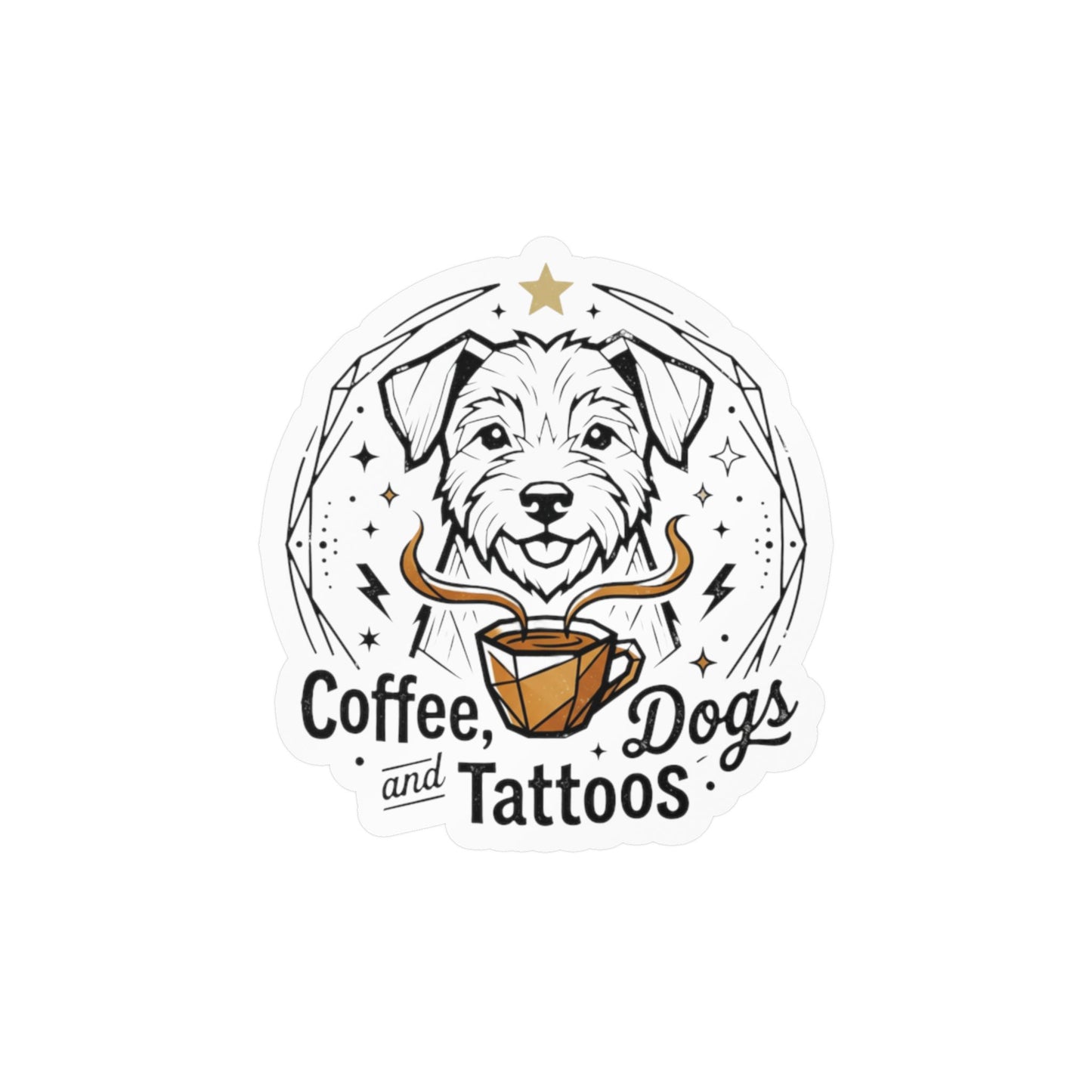Coffee Dogs and Tattoos Kiss-Cut Vinyl Decal | Dog Coffee Tattoo Sticker