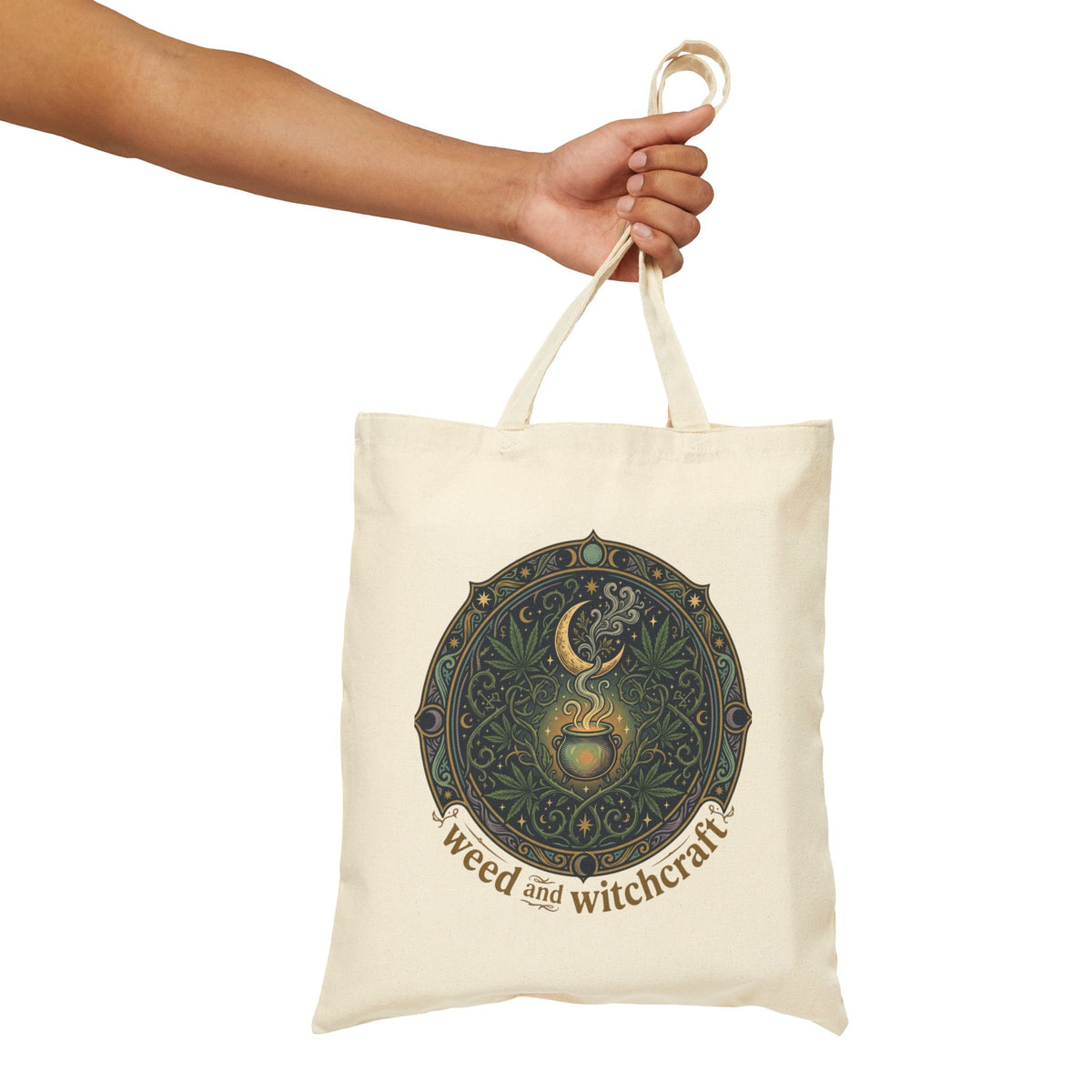 Weed and Witchcraft Tote Bag Moon Cauldron Witchy Horror Halloween