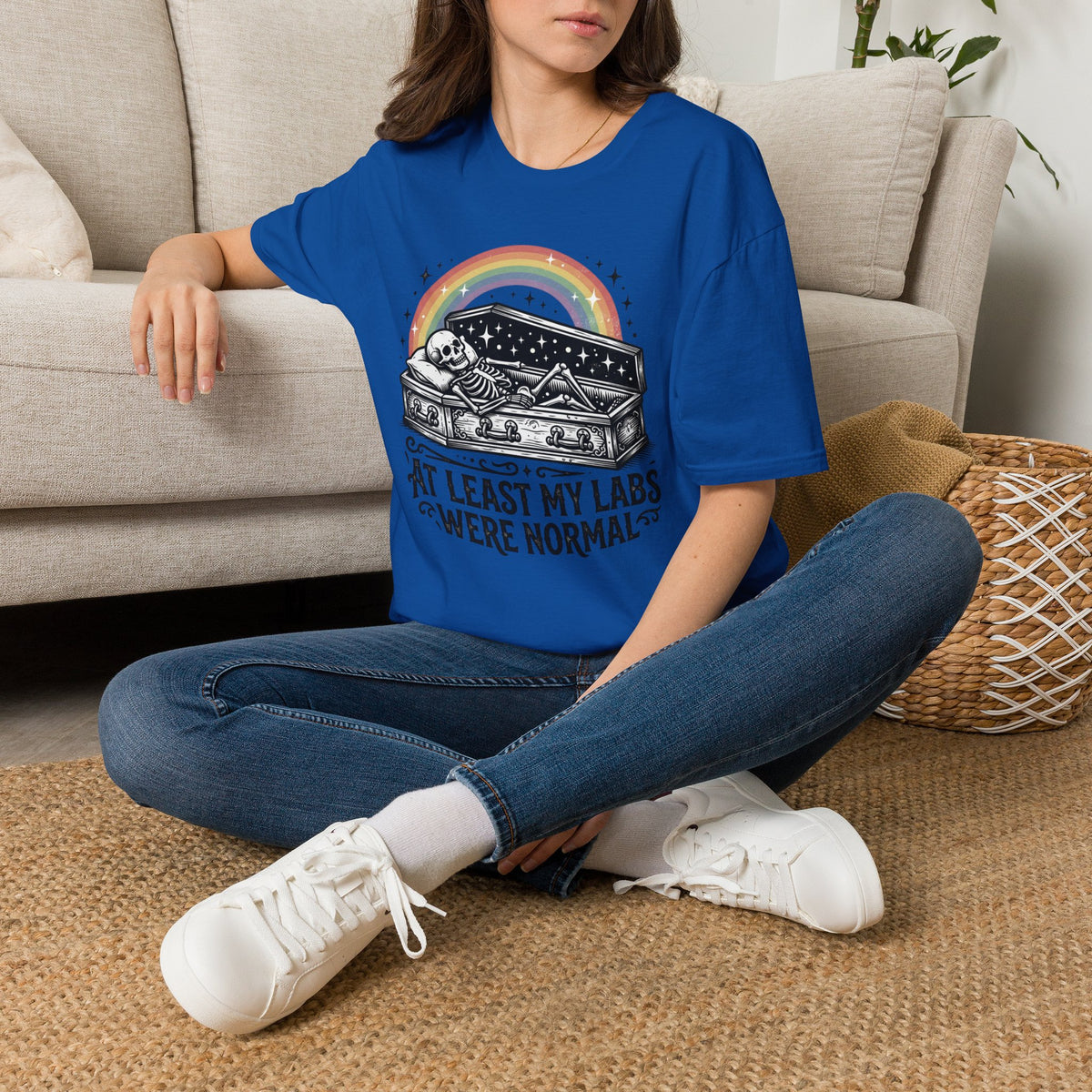At Least My Labs Were Normal T-Shirt Coffin Skeleton Rainbow Medical Humor