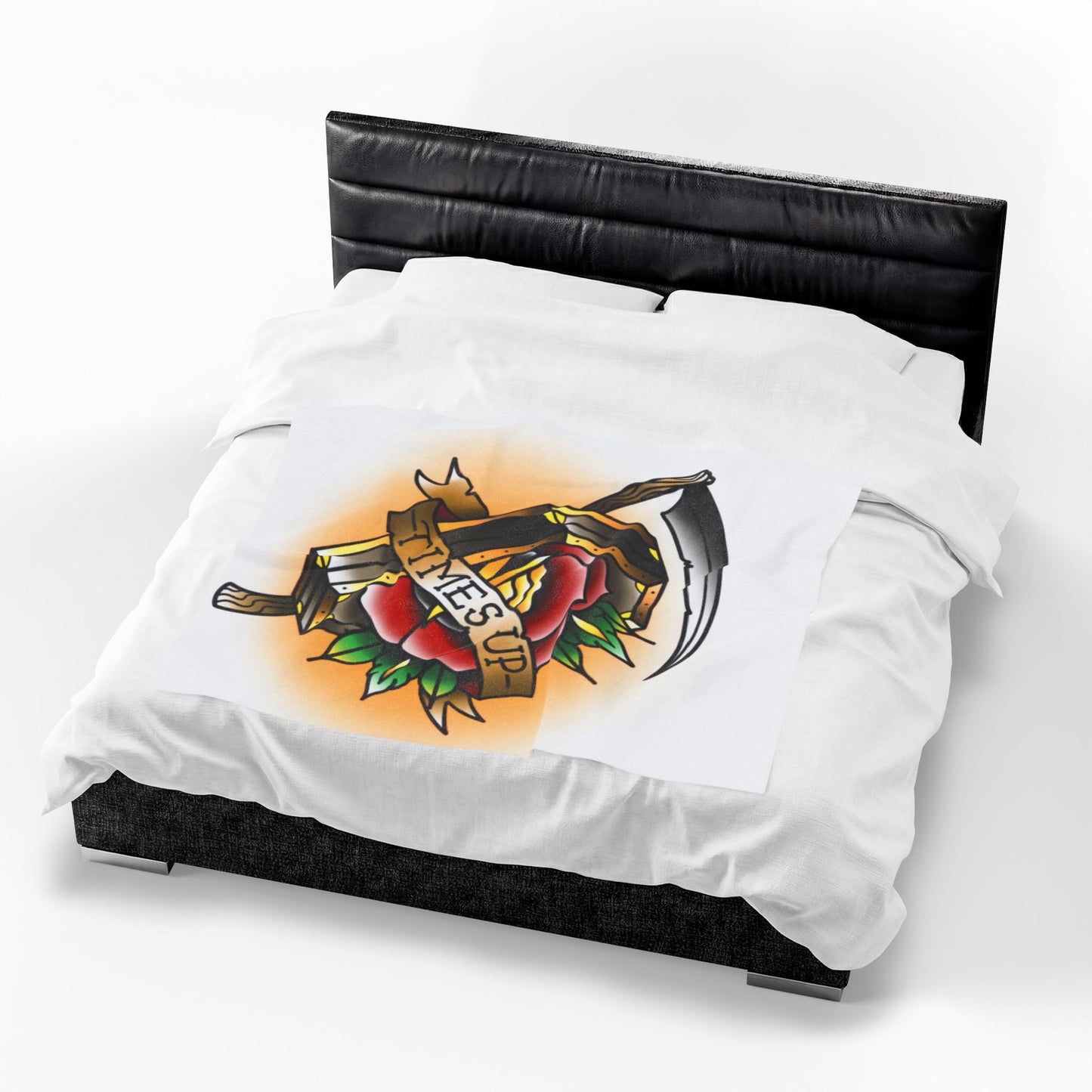 Time's Up Coffin Tattoo Flash Velveteen Plush Blanket Throw Home Decor Horror