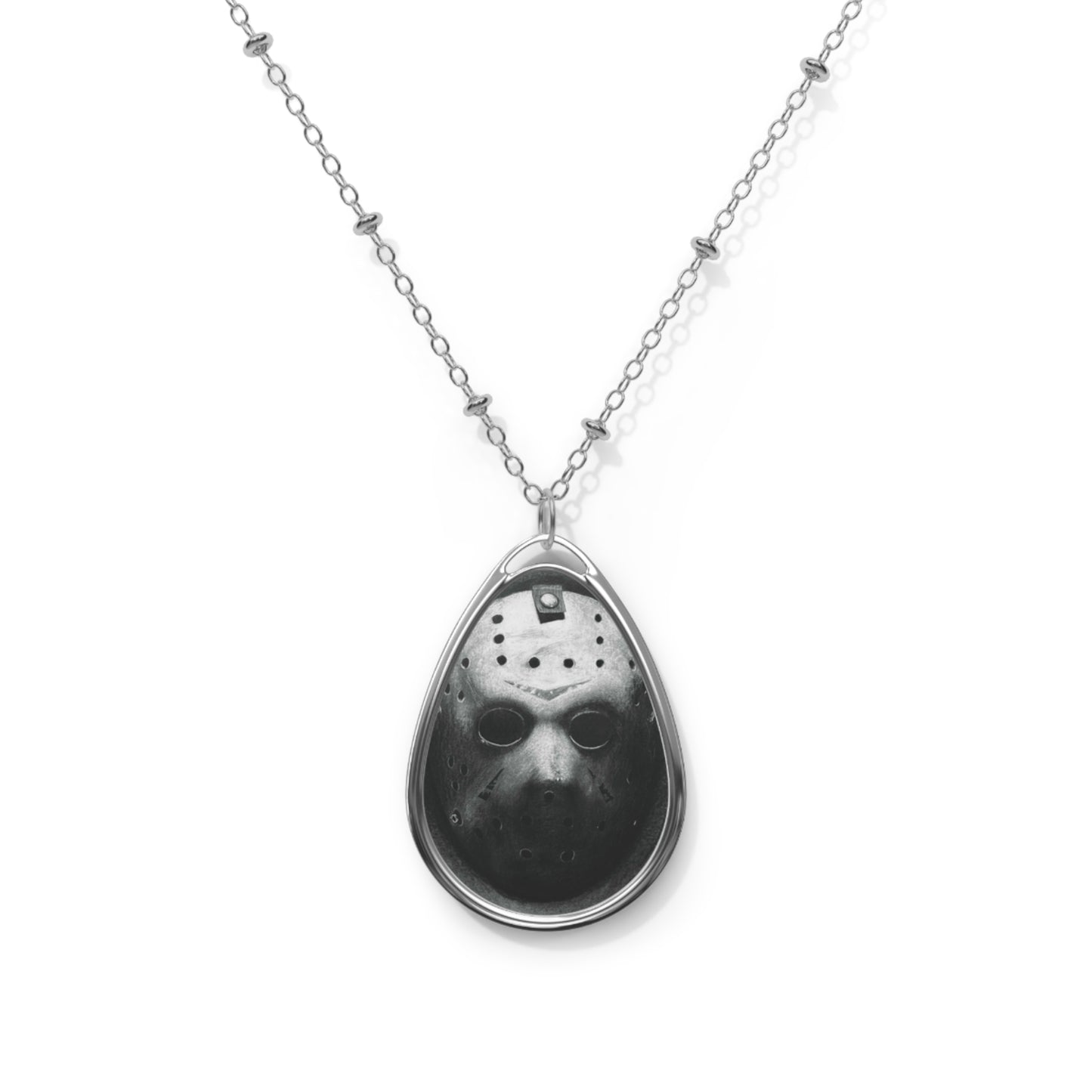 Jason Vorhees Friday the 13th Hockey Mask Portrait Oval Necklace Horror Pendant