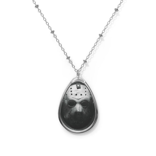 Jason Vorhees Friday the 13th Hockey Mask Portrait Oval Necklace Horror Pendant