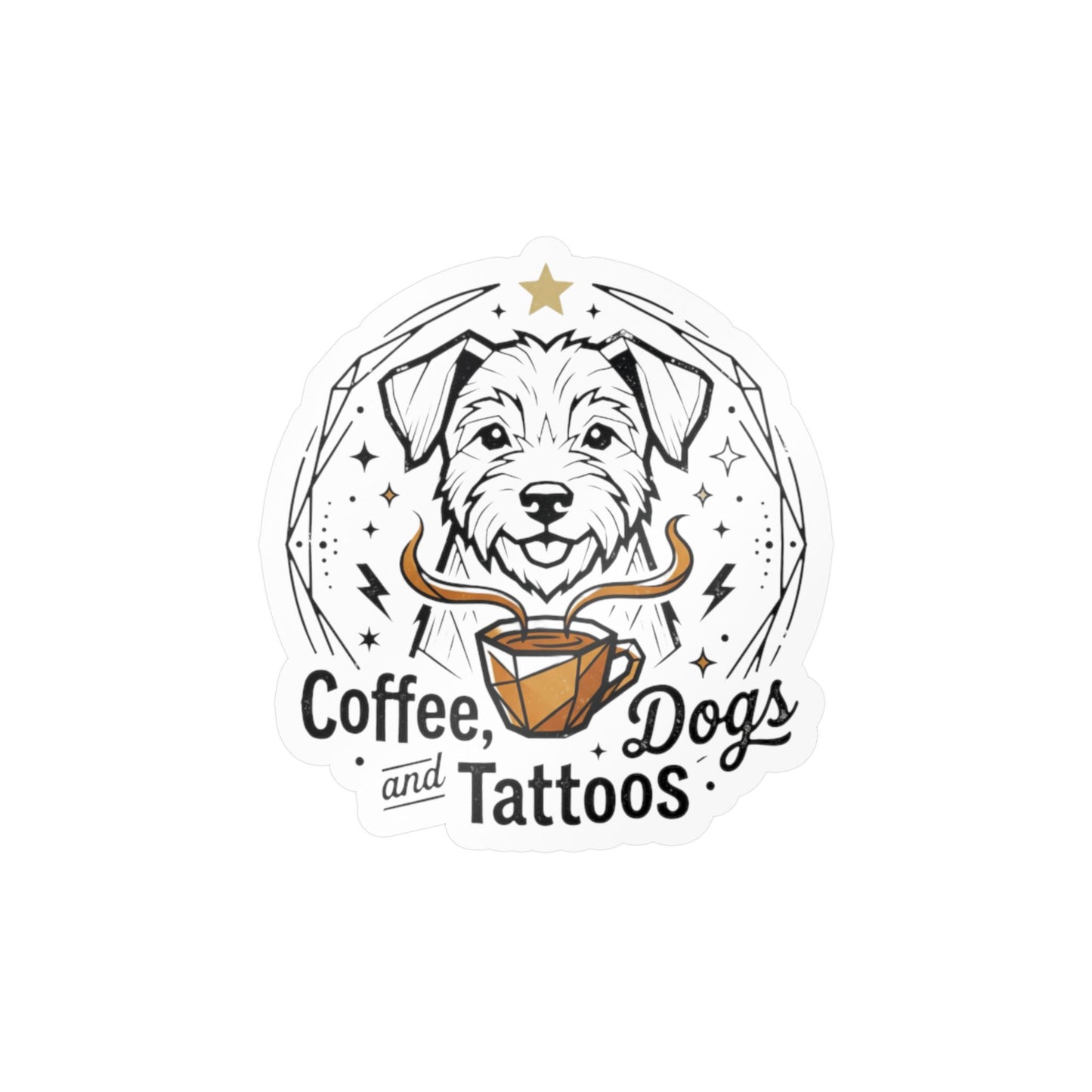 Coffee Dogs and Tattoos Kiss-Cut Vinyl Decal | Dog Coffee Tattoo Sticker