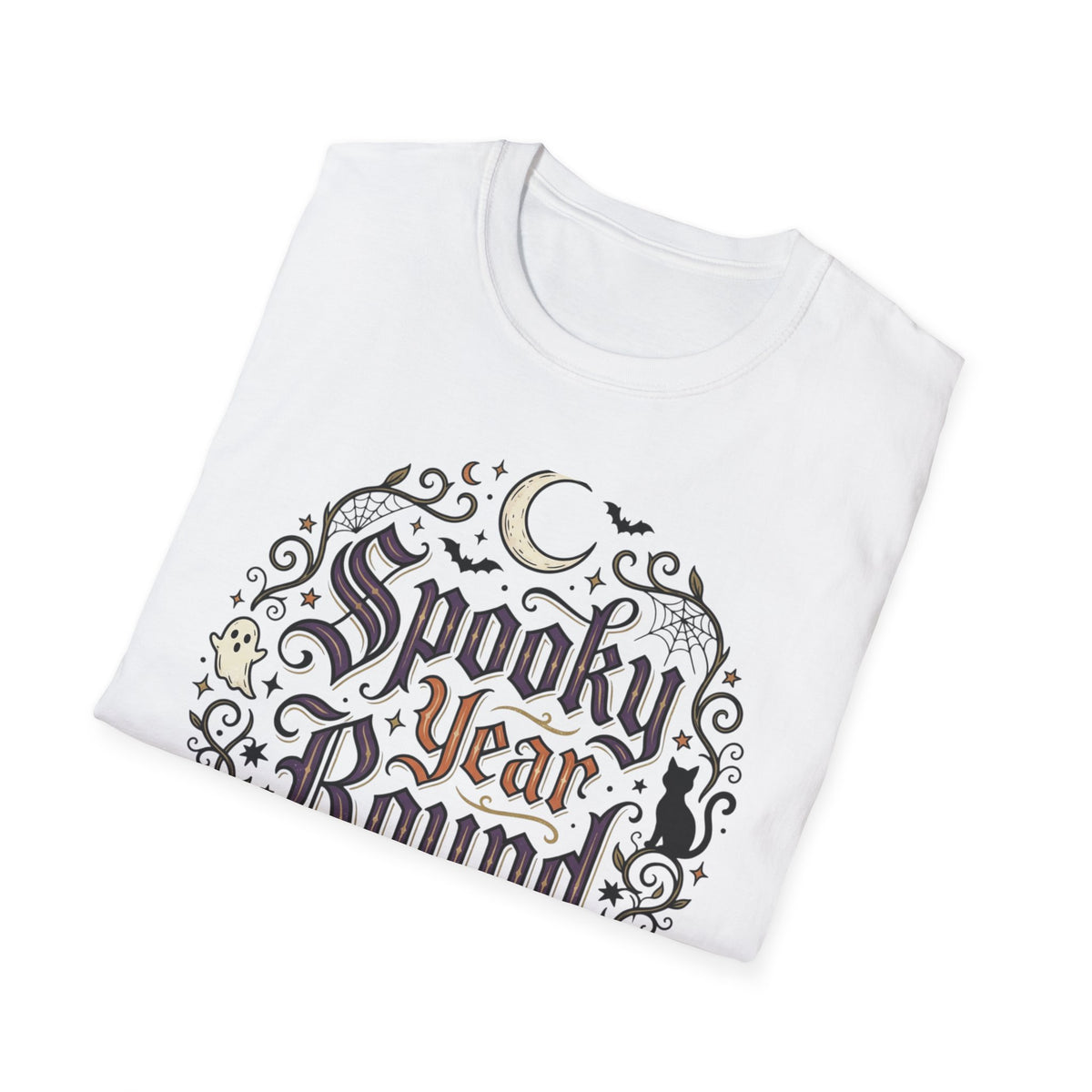 Spooky Year Round T-Shirt Halloween Script Pumpkin Moon Goth Alternative Clothing
