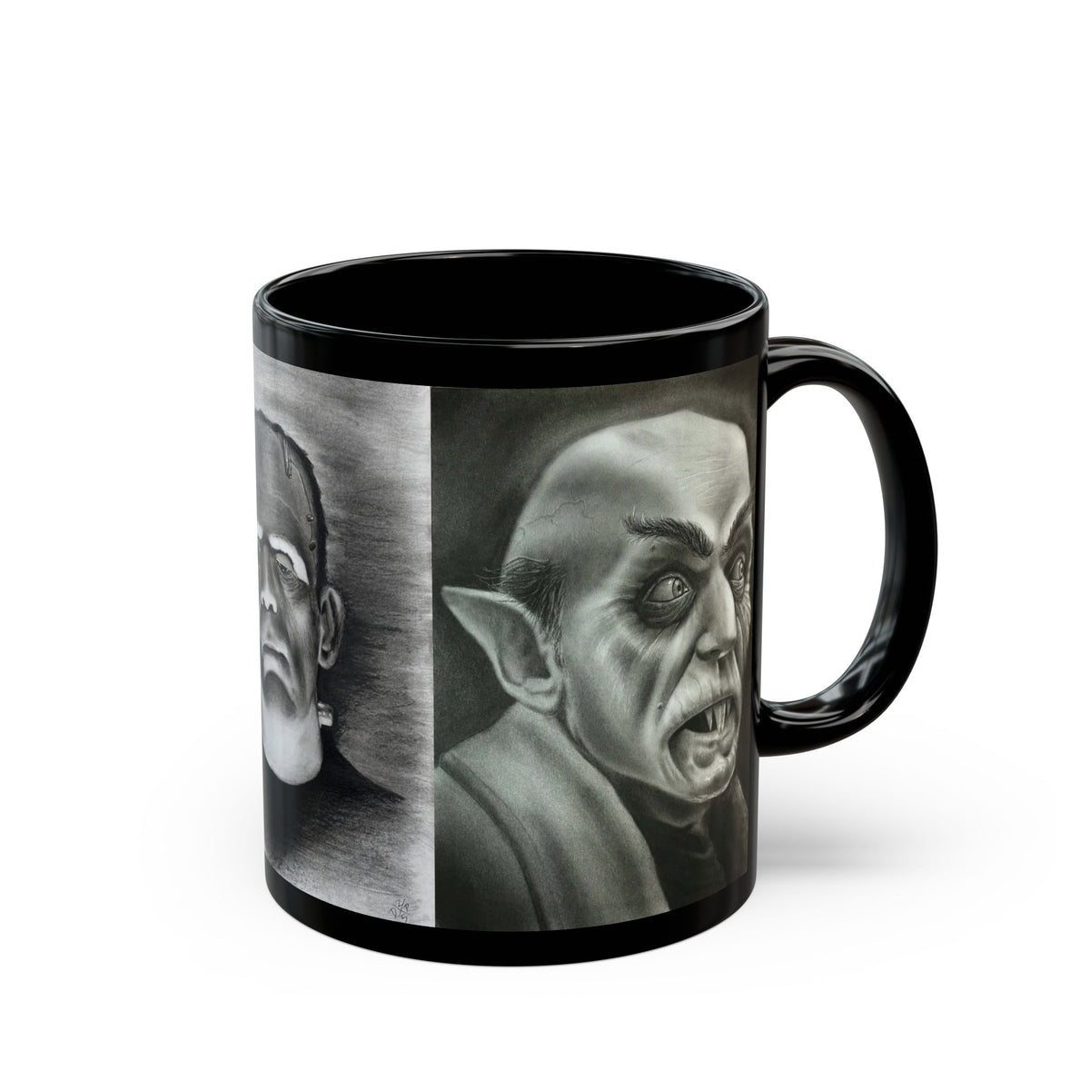 Triple Classic Horror Mug Frankenstein Dracula Nosferatu Black Coffee Cup