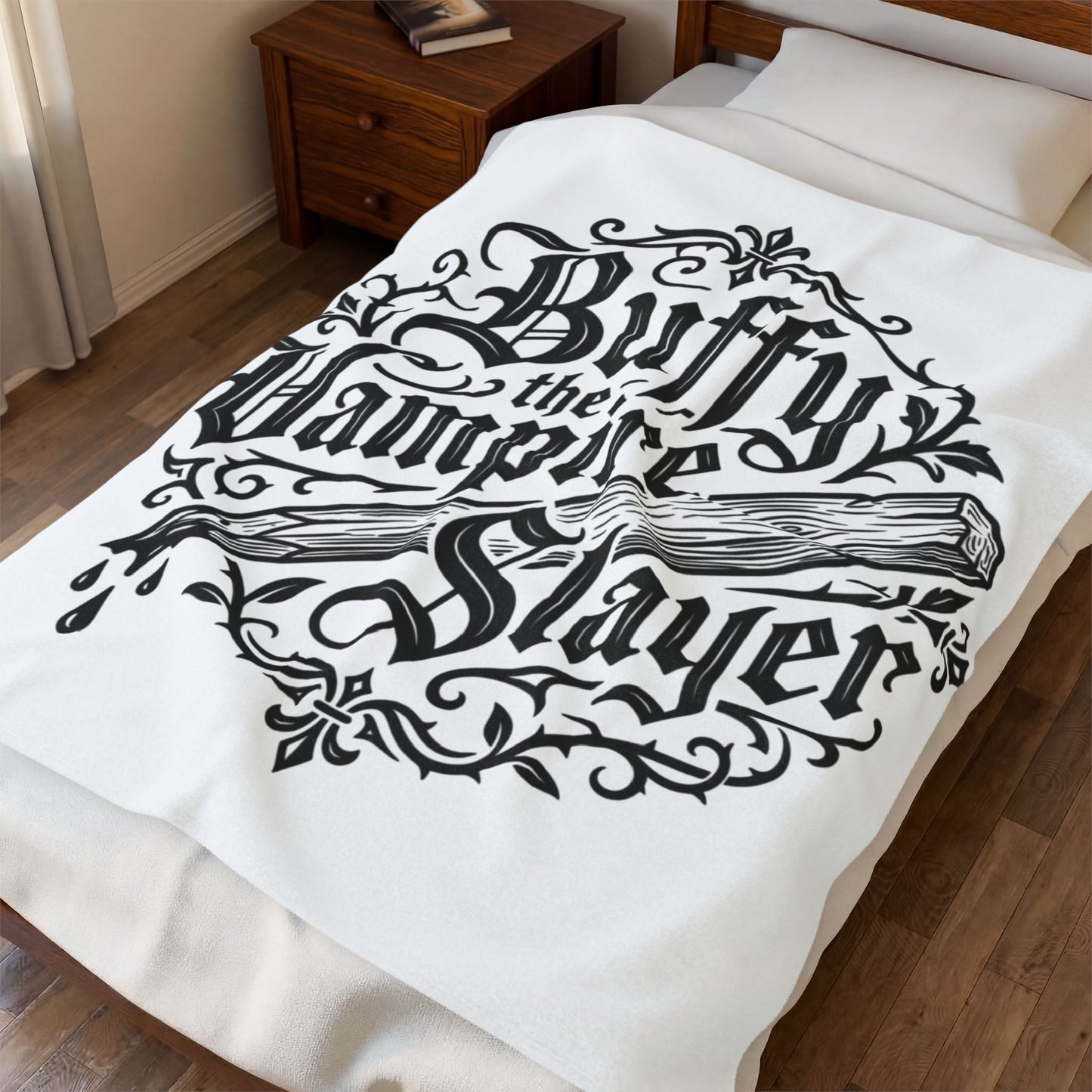 Buffy the Vampire Slayer Velveteen Blanket | Gothic Buffy Logo, Wooden Stake Design