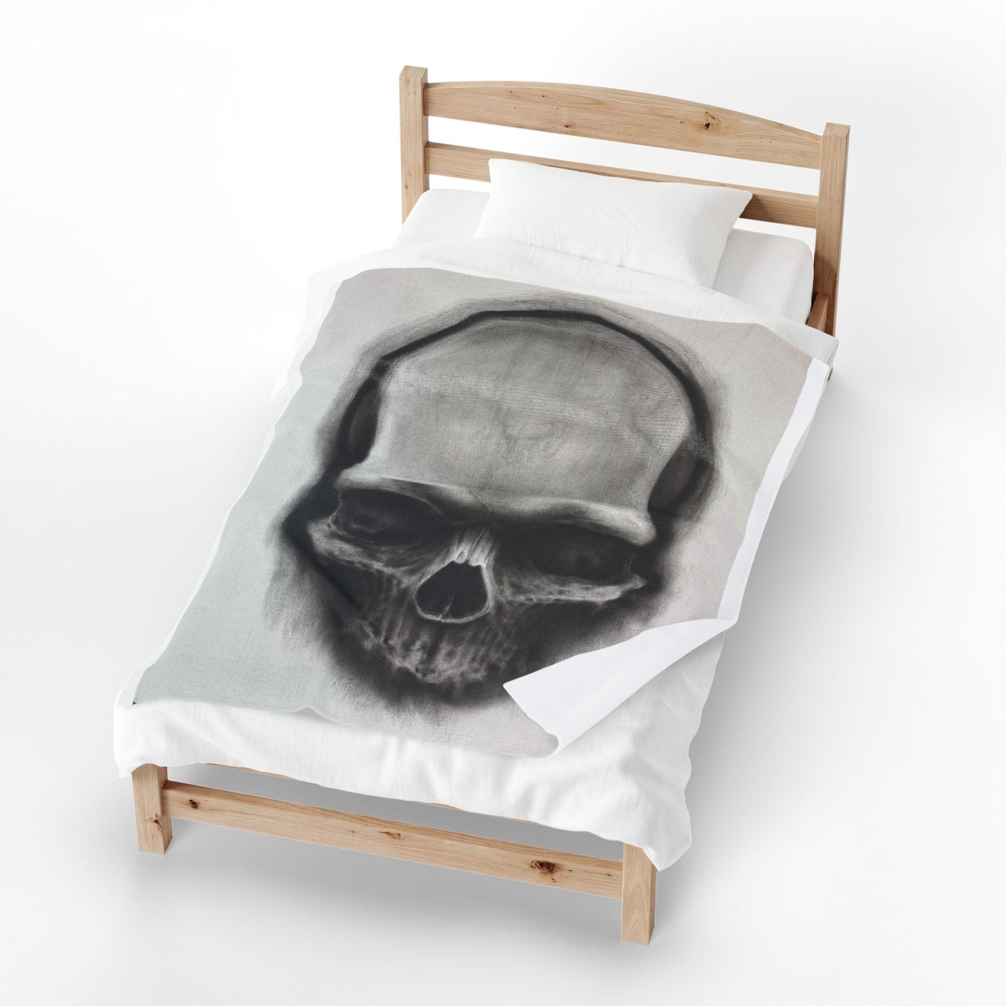 Smoky Charcoal Skull Art Velveteen Plush Blanket Throw Gothic Decor