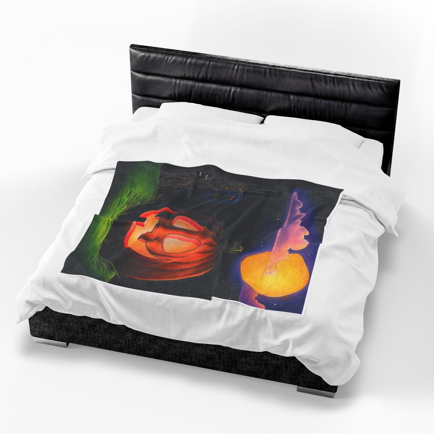 Halloween Pumpkin Velveteen Plush Blanket – Jack-O’-Lantern Moonlit Throw Home Decor
