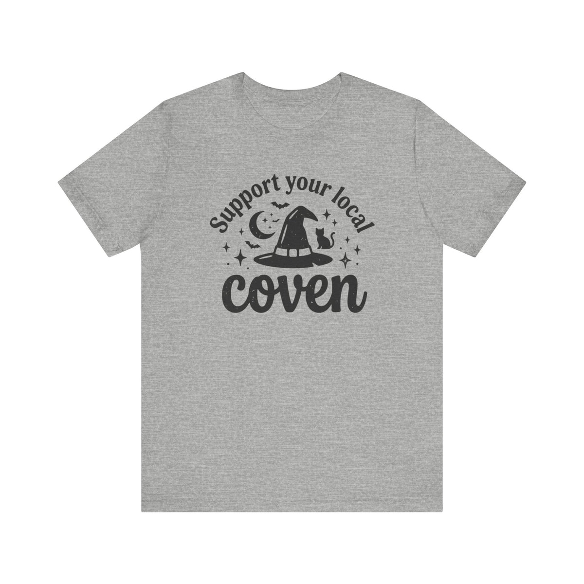 Support Your Local Coven T-Shirt Witch Hat Moon Stars Tee Halloween Spooky