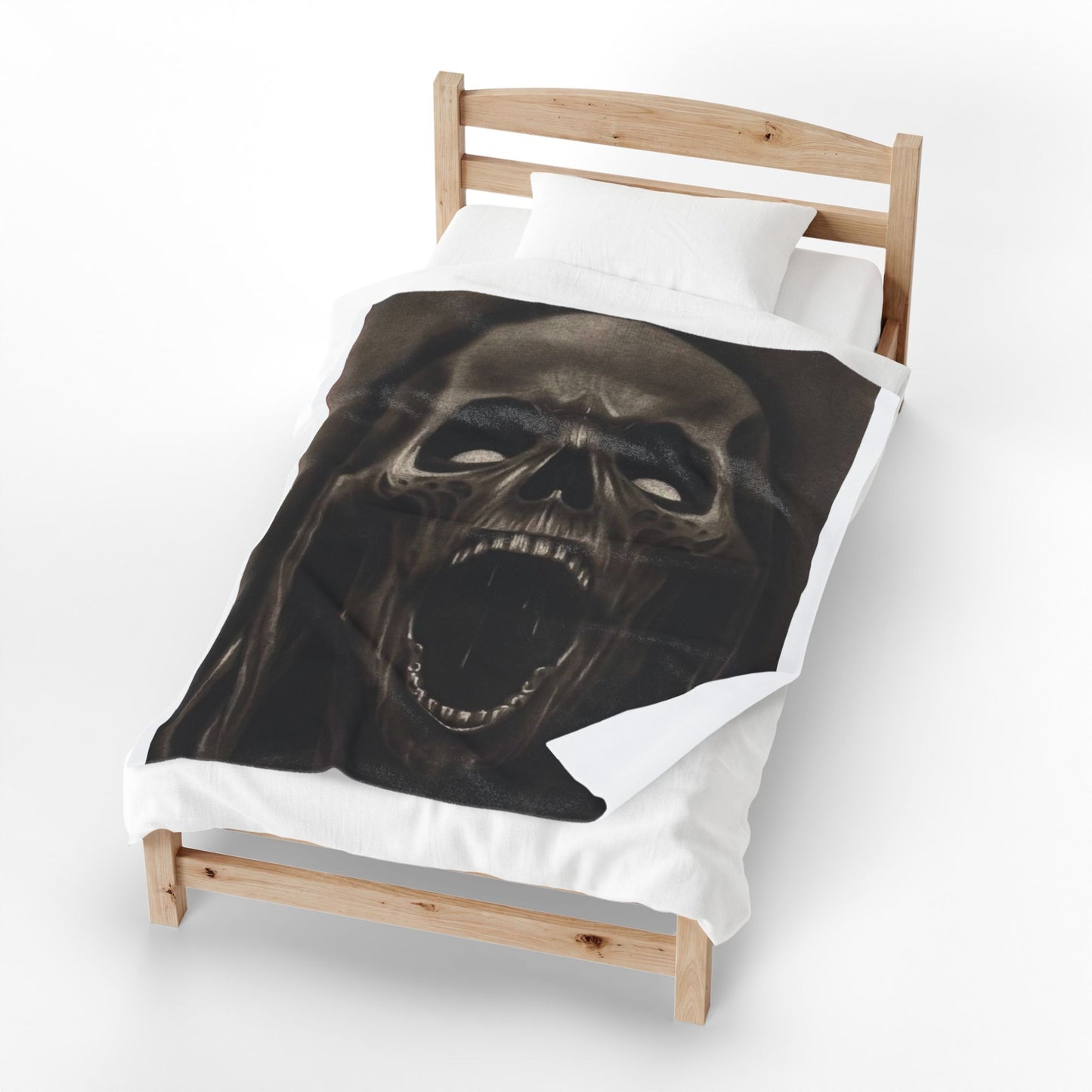 Screaming Skull Reaper Velveteen Plush Blanket – Gothic Horror Throw Halloween