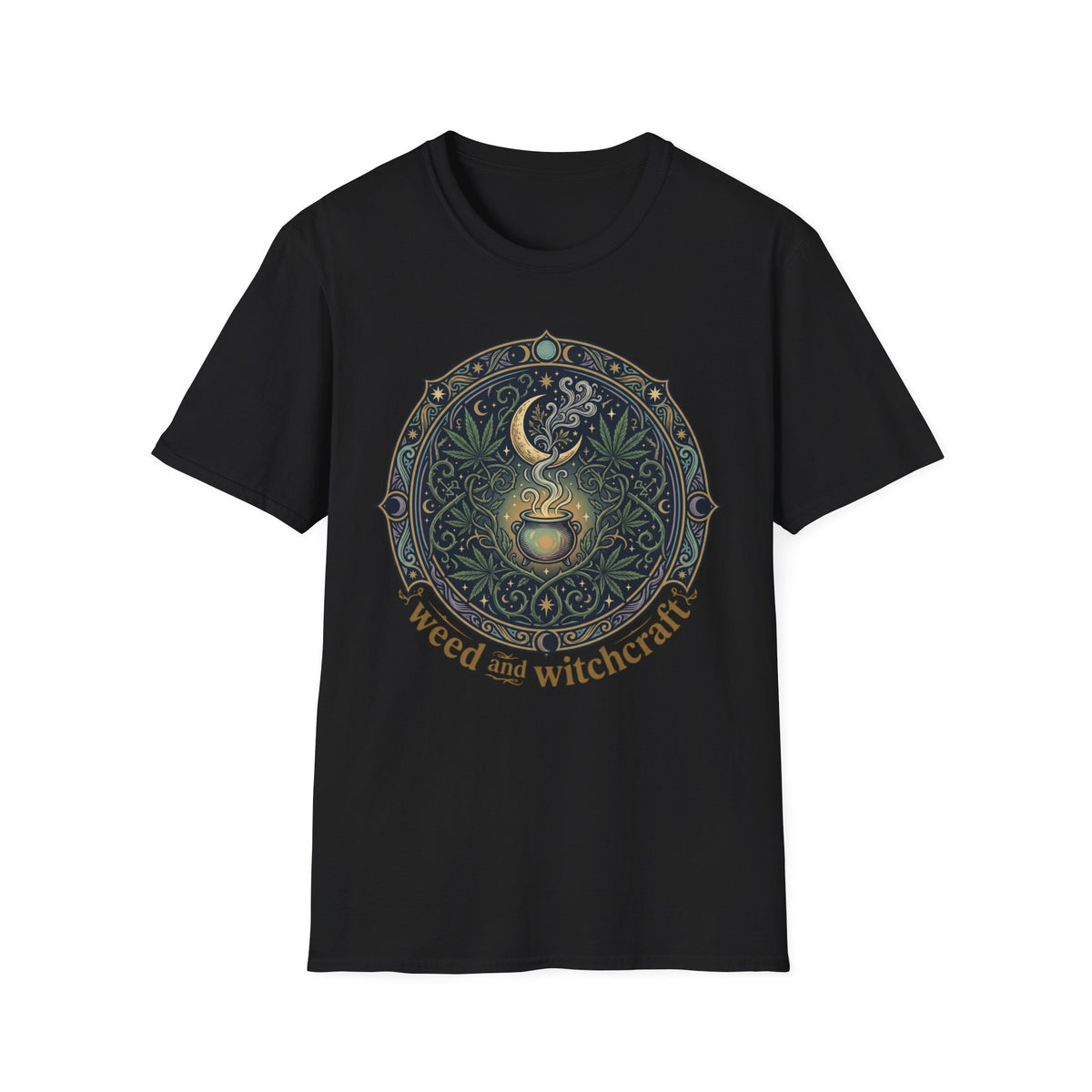 Weed and Witchcraft T-Shirt Moon Cauldron Goth Alternative Clothing