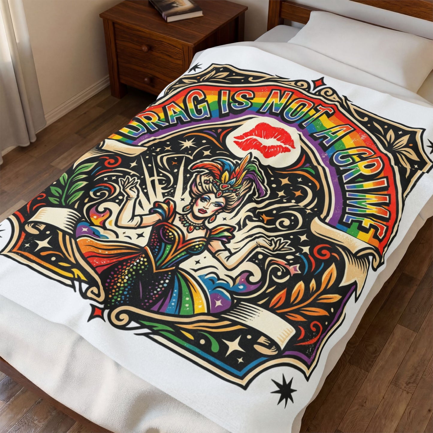Drag Is Not a Crime Velveteen Plush Blanket Pride Rainbow Queen LGBTQ