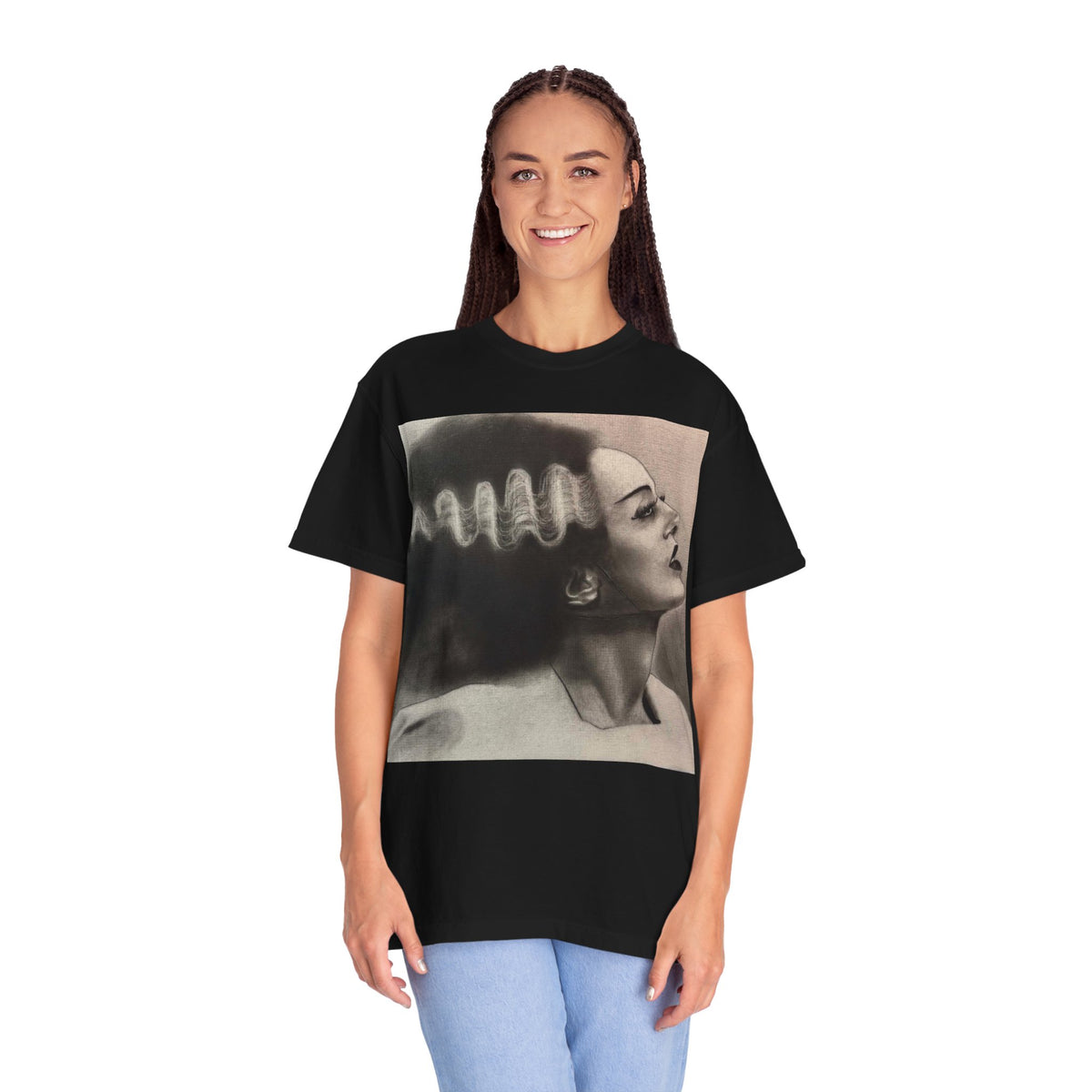 Bride of Frankenstein Portrait T-shirt | Vintage Horror Original Art Illustration Clothing Gothic