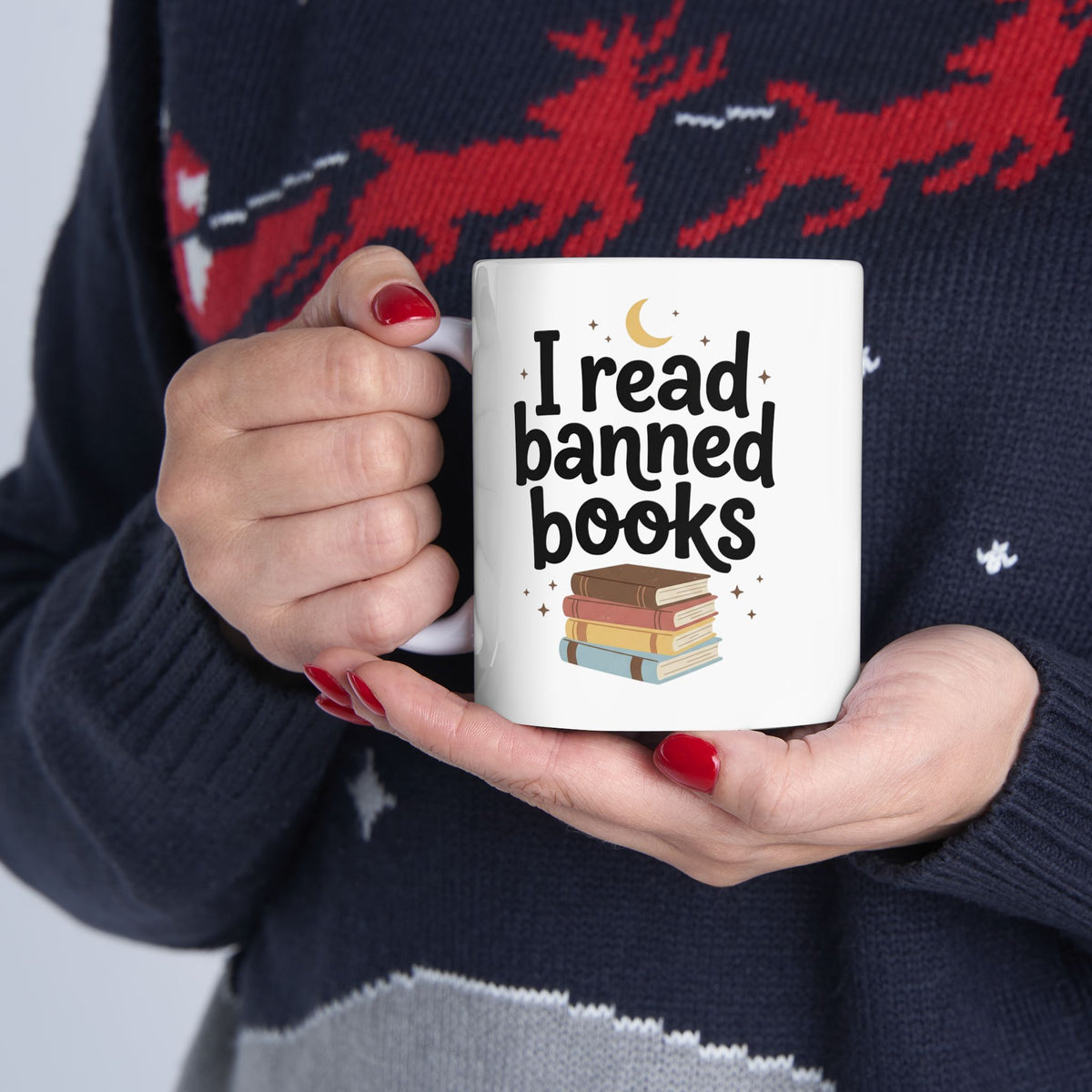 I Read Banned Books Mug Ceramic Coffee Cup Book Lovers Library Literary