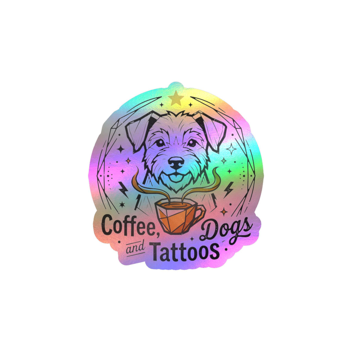 Coffee Dogs and Tattoos Kiss-Cut Vinyl Decal | Dog Coffee Tattoo Sticker