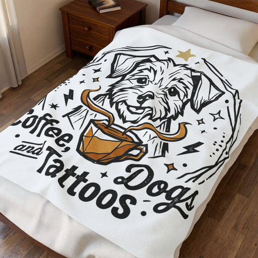 Coffee Dogs and Tattoos Velveteen Plush Blanket Home Decor Throw