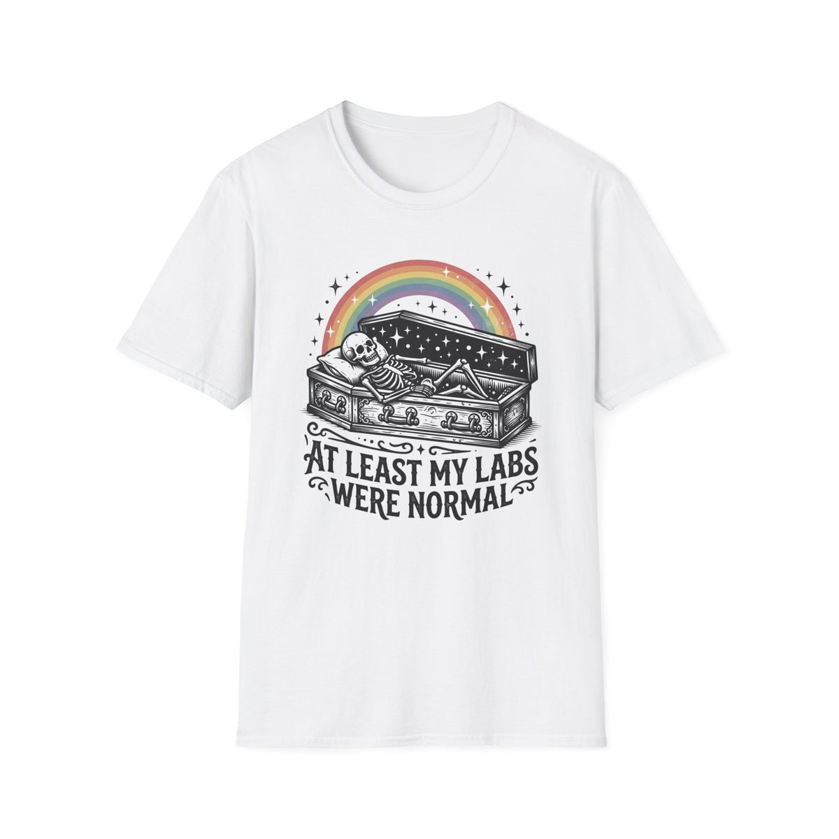 At Least My Labs Were Normal T-Shirt Coffin Skeleton Rainbow Medical Humor