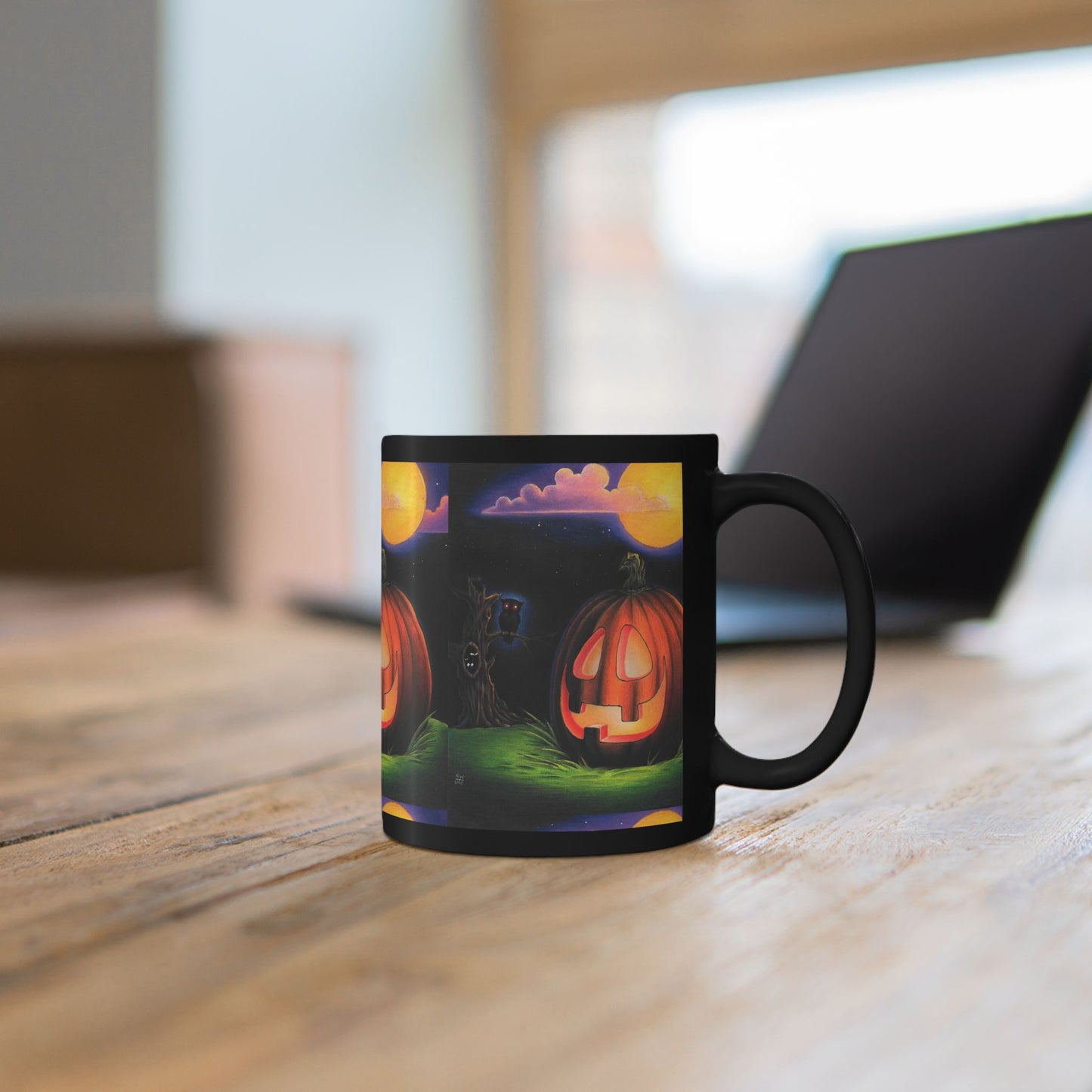 Original Art Jack-o'-Lantern Night Pumpkin Mug Halloween Black Coffee Mug