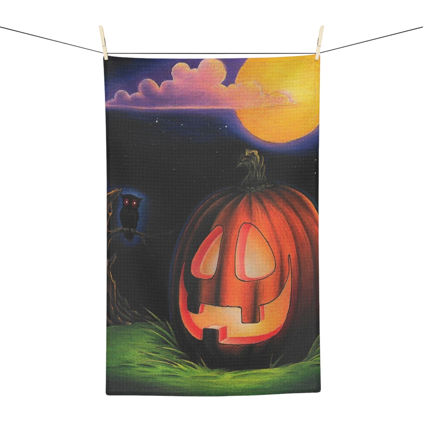 Jack-o'-Lantern Pumpkin Microfiber Tea Towel Halloween Moonlit Scene Spooky Home Decor