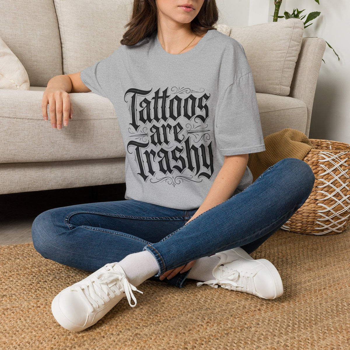 Tattoos Are Trashy T-Shirt Gothic Lettering Graphic Tee Funny Ironic Alternative