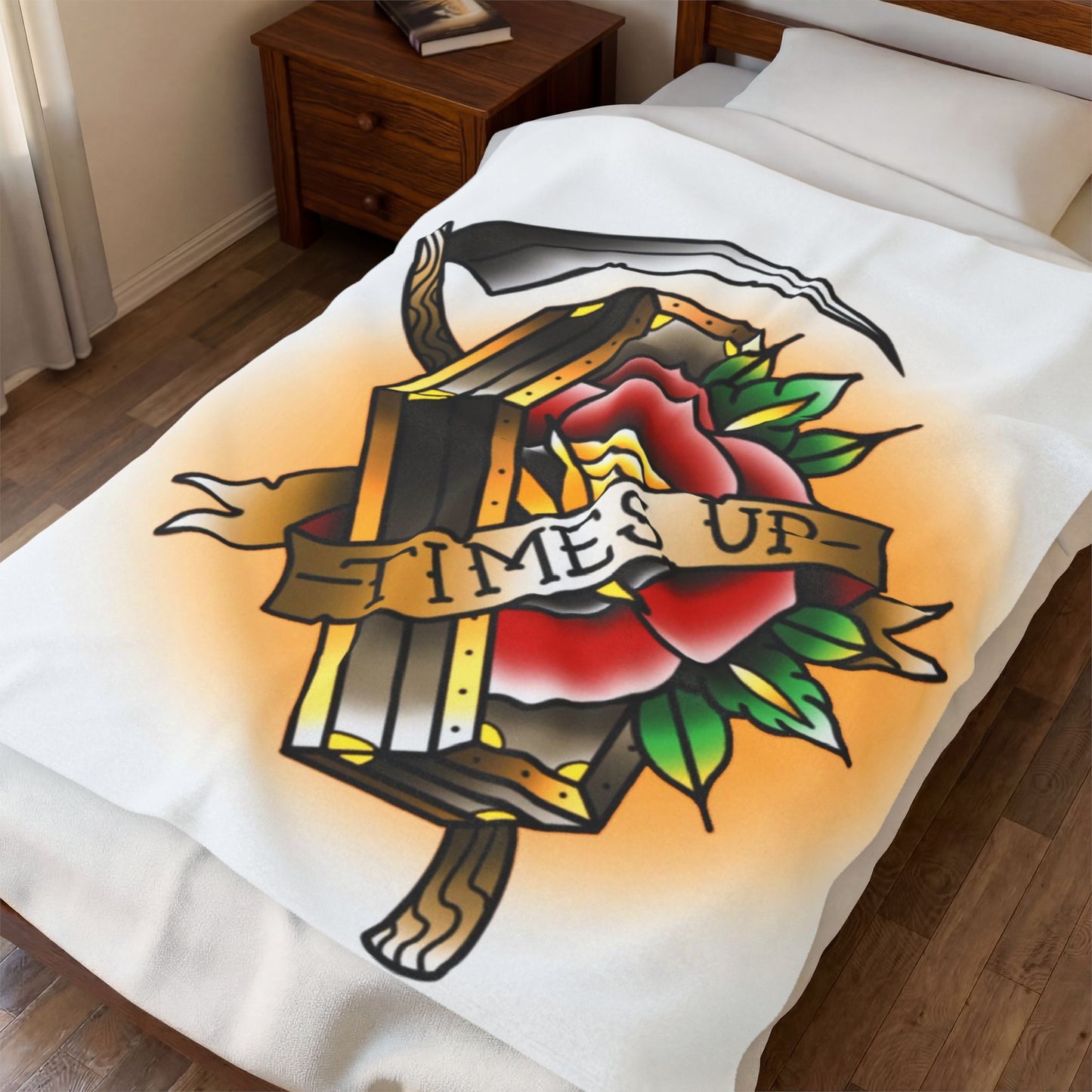 Time's Up Coffin Tattoo Flash Velveteen Plush Blanket Throw Home Decor Horror