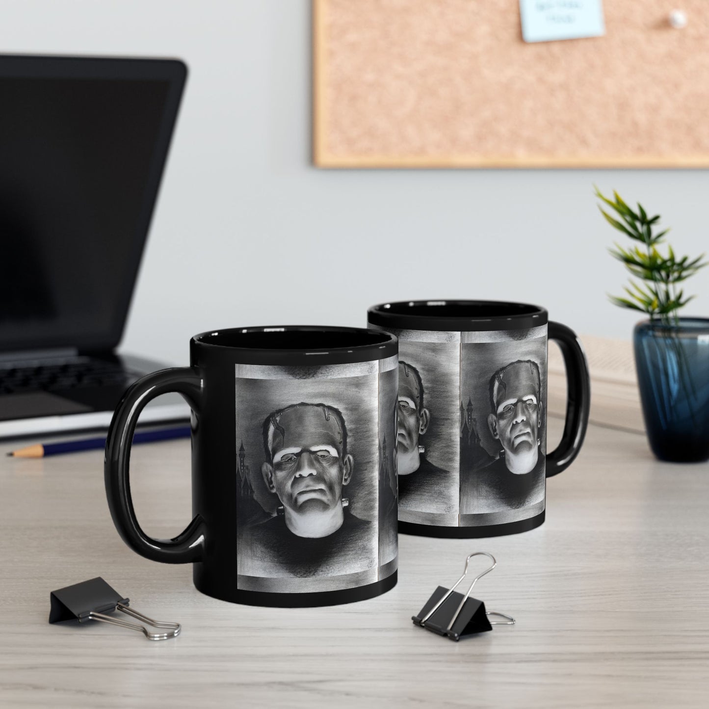 Frankenstein Portrait Black Mug | Horror Monster Coffee Cup