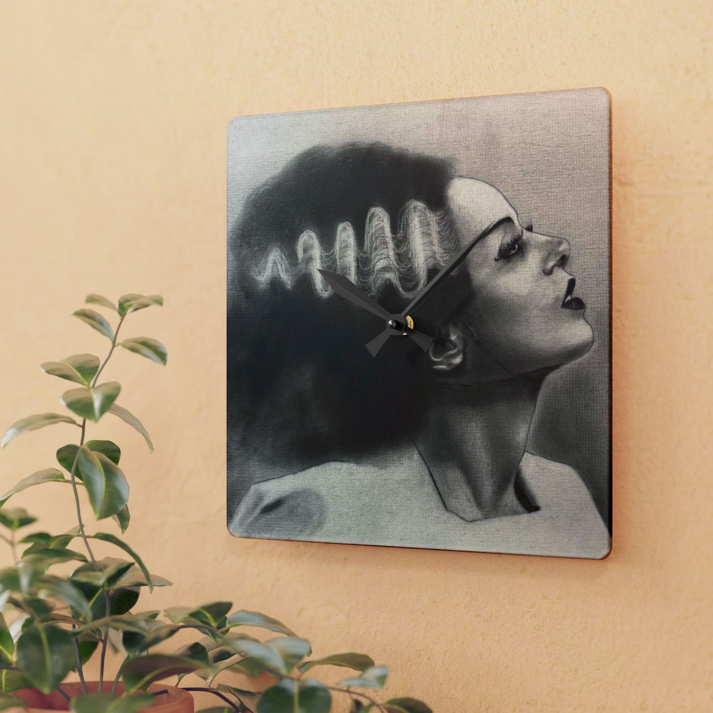 Bride of Frankenstein Portrait Acrylic Wall Clock Gothic Art Home Decor Horror