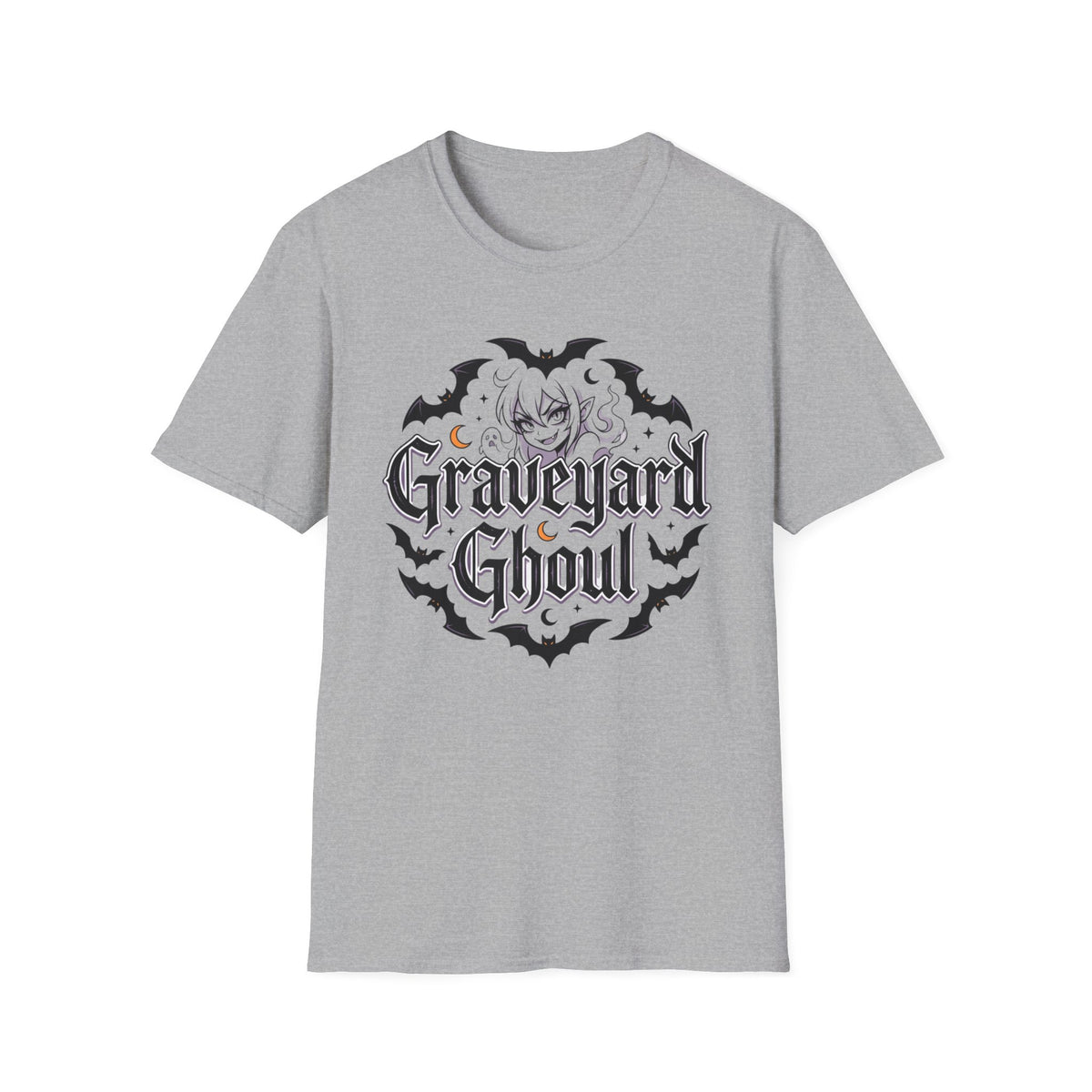 Anime Graveyard Ghoul T-Shirt Gothic Bat Skull Halloween Tee Alternative Clothing