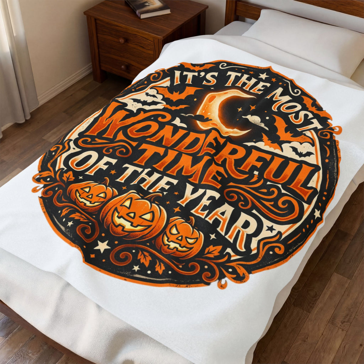 It's the Most Wonderful Time of the Year Velveteen Plush Blanket Halloween Pumpkin Fall Spooky