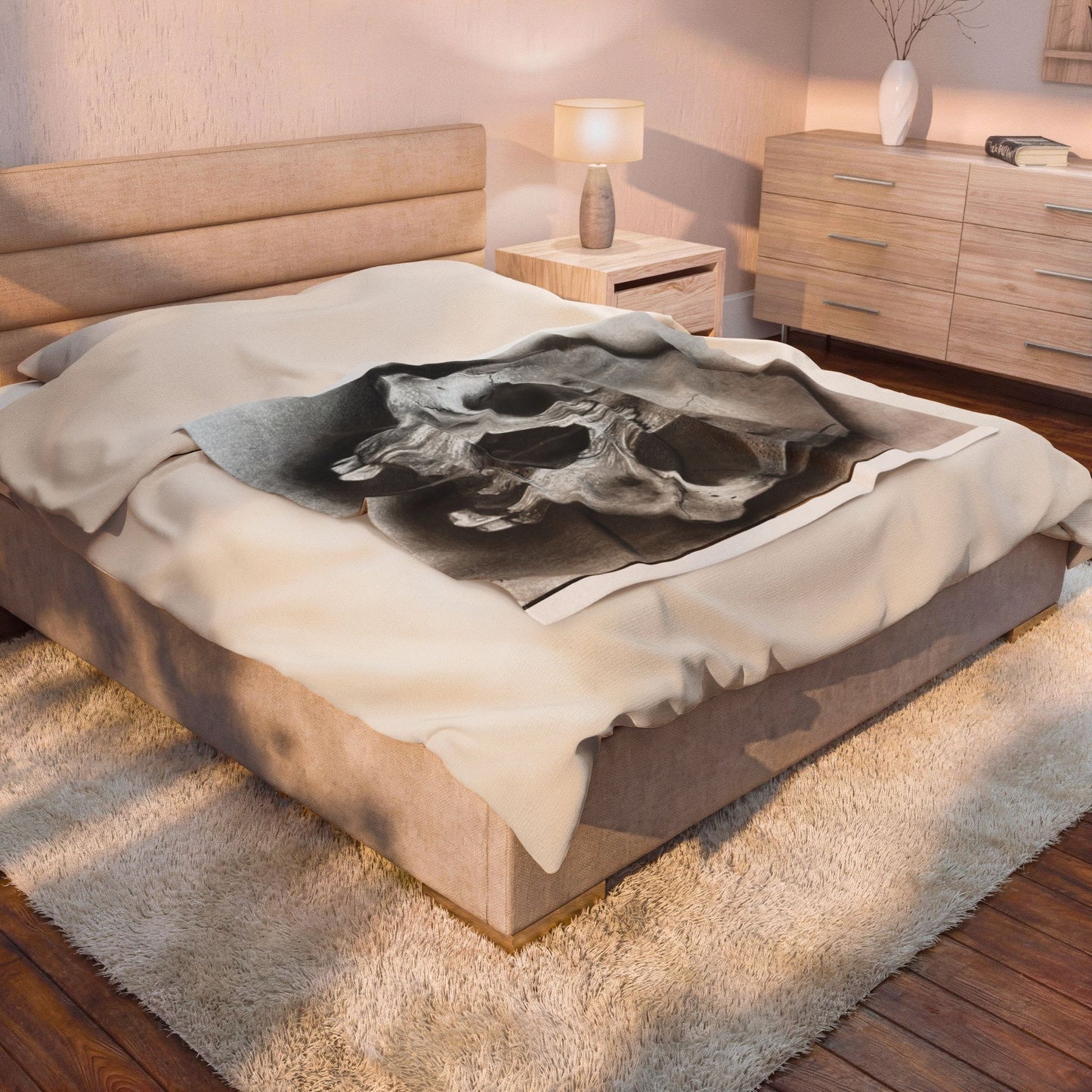 Skull Drawing Velveteen Plush Blanket | Anatomical Skull Artwork