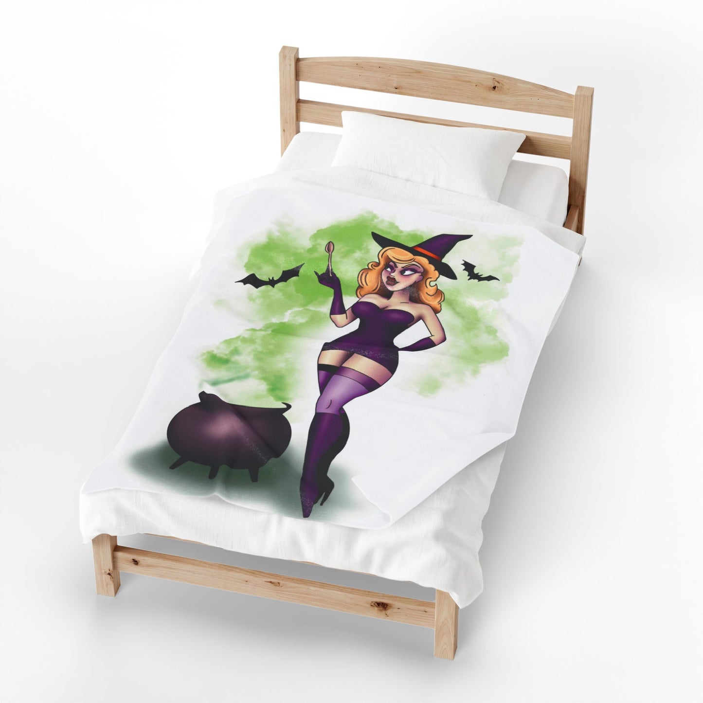 Witch Pin-Up Velveteen Plush Blanket Witchy Home Decor