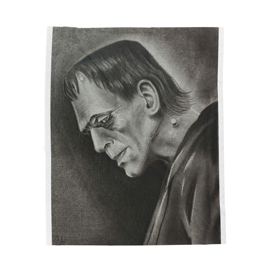 Frankenstein Portrait Velveteen Plush Blanket Vintage Horror Illustration