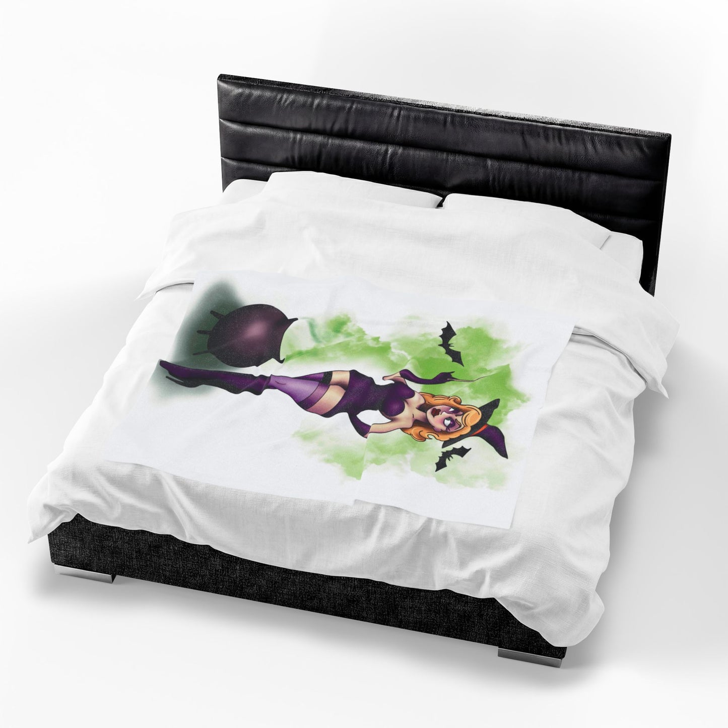 Witch Pin-Up Velveteen Plush Blanket Witchy Home Decor