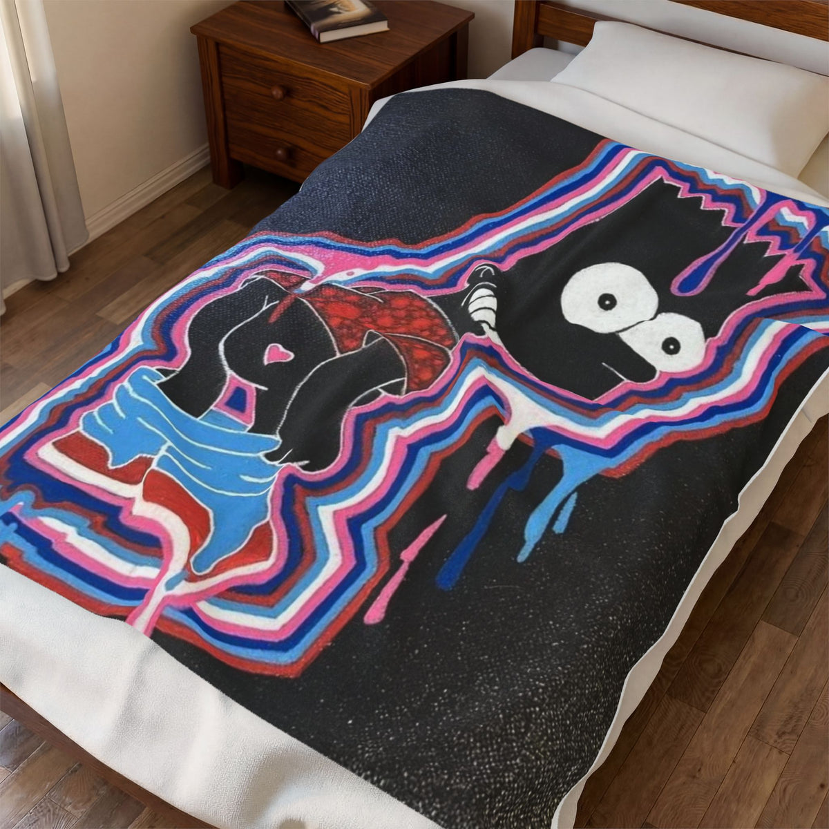 Bart Simpson Velveteen Plush Blanket Graffiti Neon Home Decor Cartoon Throw 90's